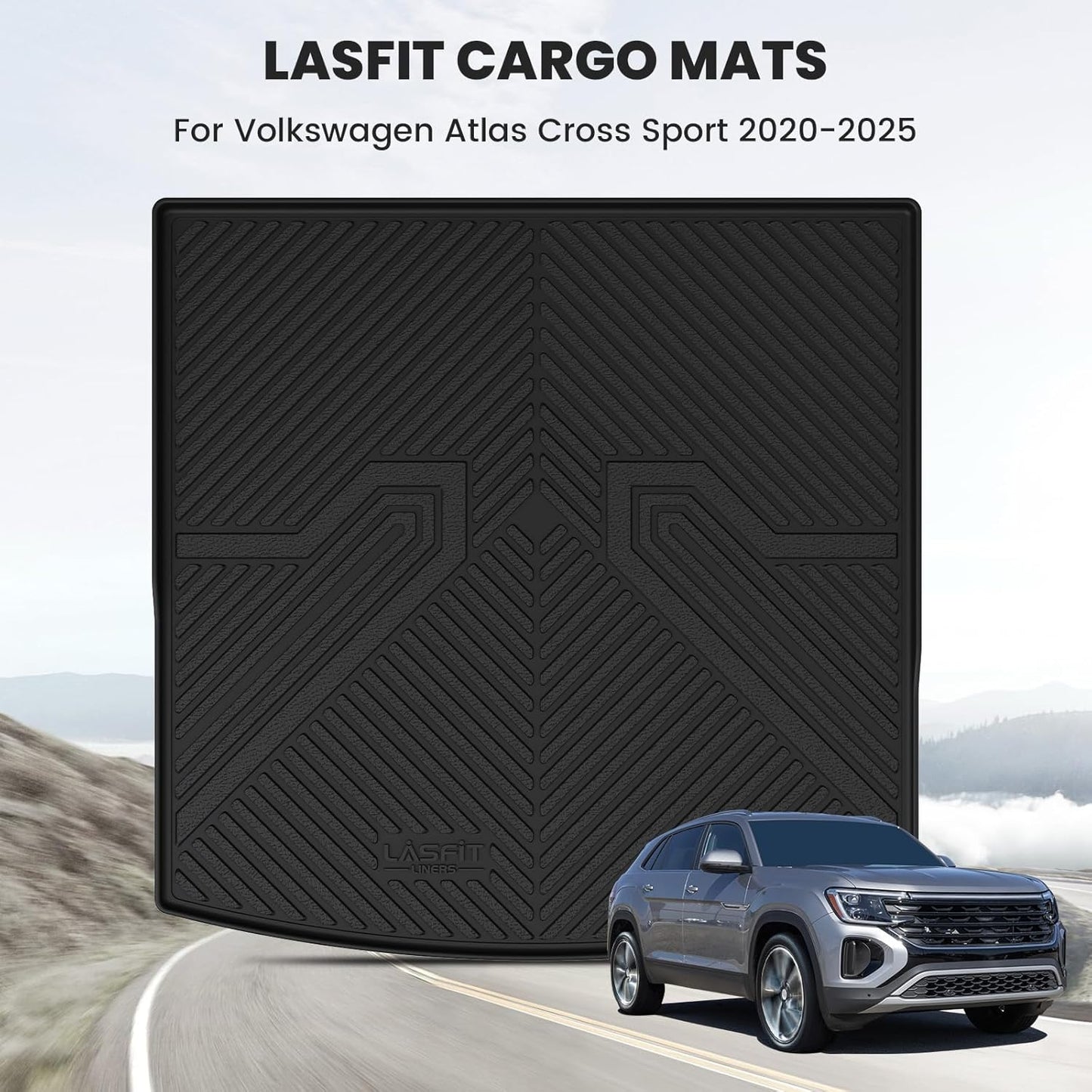 LASFIT Cargo Mat for Volkswagen Atlas Cross Sport 2020-2025, Custom Fit All-Weather TPE Rubber Trunk Mat for VW Accessories, Waterproof, Easy to Clean, Black