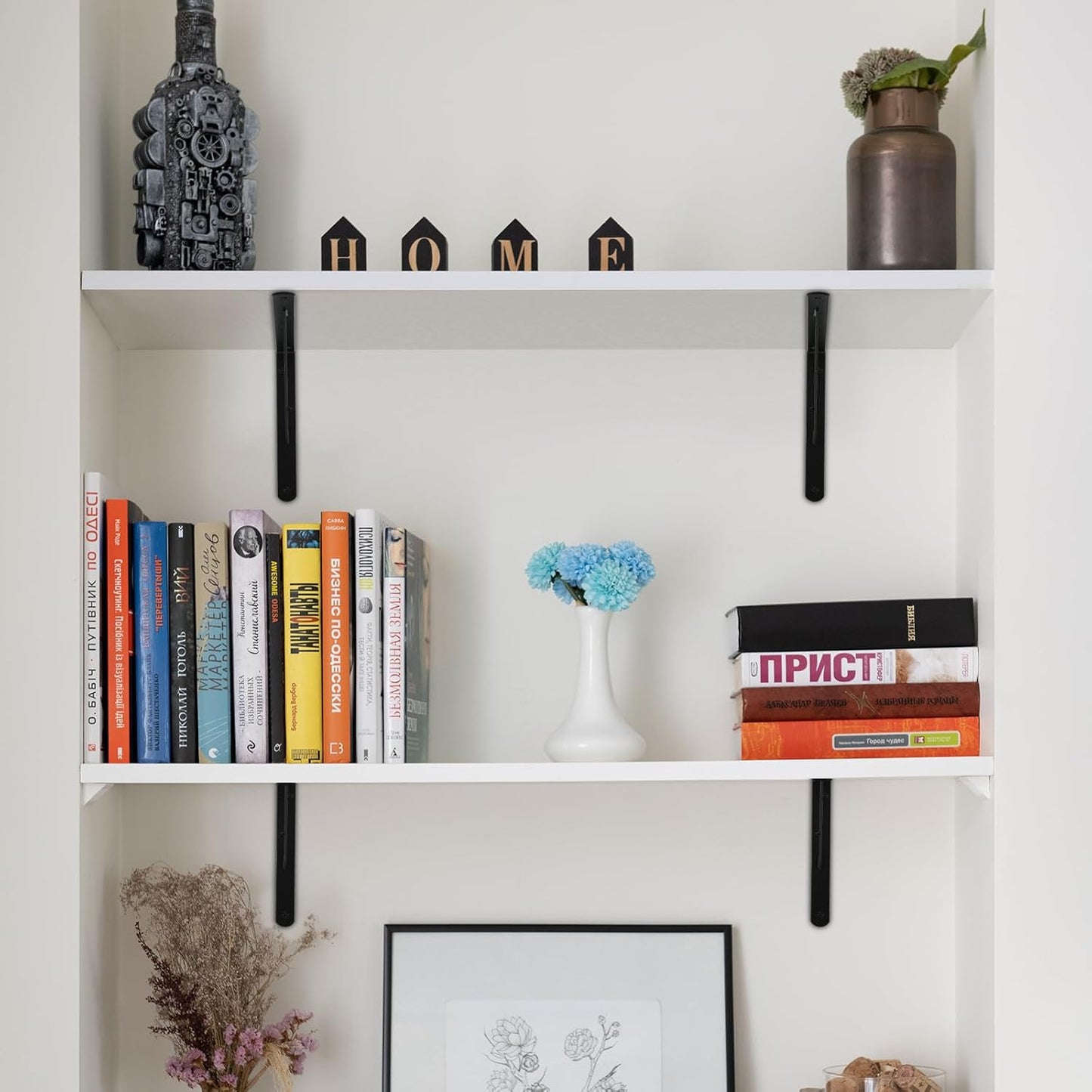 24 Pack L6 x H 4" Black Heavy Duty Shelf Brackets with Screws Metal Shelf Brackets Shelf Support Angle Brackets for Shelves L Brackets Heavy Duty Floating Shelf