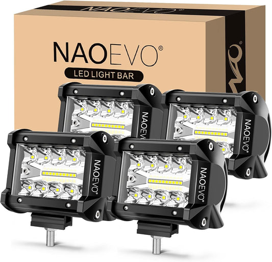 NAOEVO 4 Inch LED Pod Lights, 240W 24,000LM LED Fog/Driving/Off Road Lights with Spot Flood Combo, Cube Pods for Truck Boat ATV UTV Pickup, 4 Pcs (White)