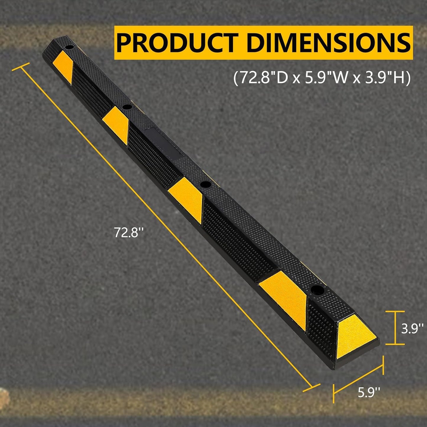 Curb Parking Garage Floor Stopper - 72 Inch Extra Wide Heavy Duty Rubber Parking Lot Stopper, for Vehicles Truck Driveway, Protect Pumpers from Cars Vans Trucks 2PCS