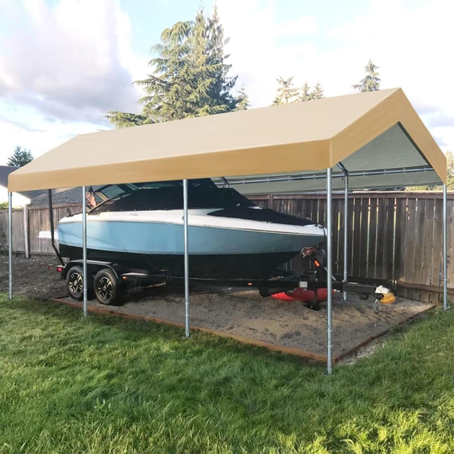 Carport Replacement Canopy Cover for Car Tent Top Garage Shelter Cover Tarp with Ball Bungees (Only Top Cover, Frame Not Include) (Beige 10’ x 20‘)