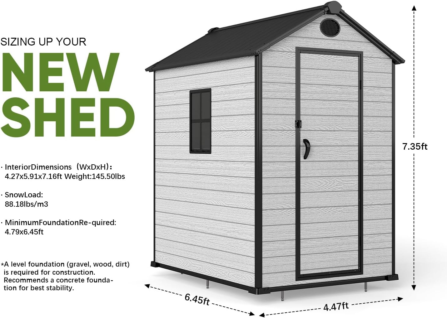 4 x 6 FT Shed Resin Outdoor Storage with Floor, 230 cuft Plastic Shed with Window and Lockable Door for Garden, Backyard, with Wood Texture, Grey