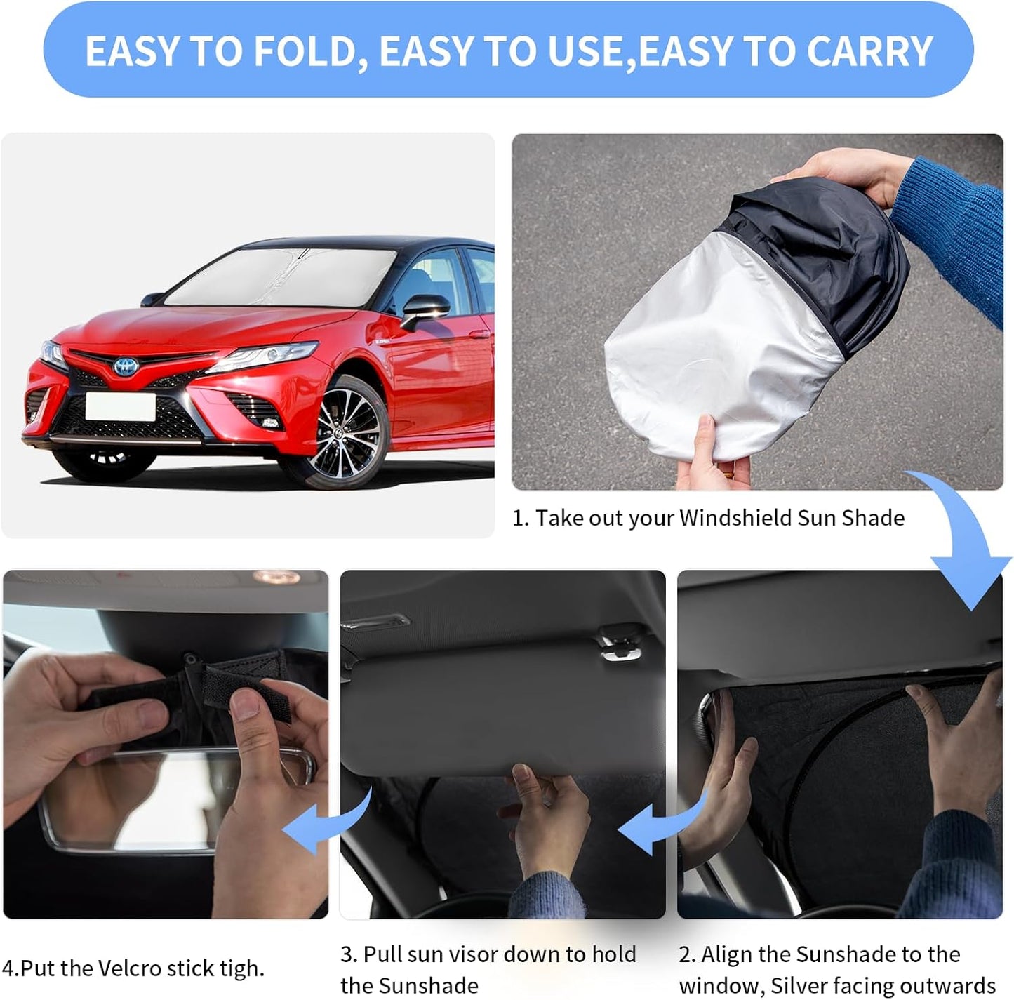 for Toyota Camry Sun Shade Sunshade Windshield Cover - 4 Layers Front Window Shade for Camry 2012-2017 Custom Fit Sun Visor - 240T Retractable Shade Blocks UV Rays Car Accessories