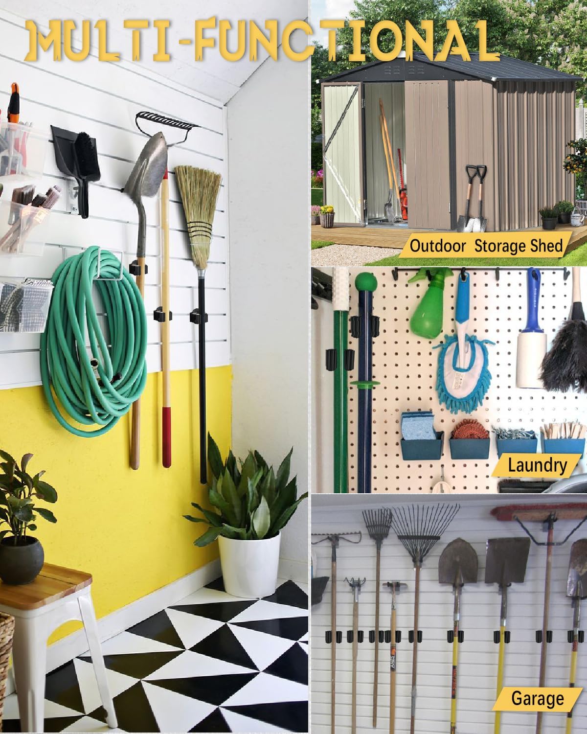 Magnetic Mop Holder, No Drilling Black Steel Magnetic Tool Mount for Home, Kitchen, Laundry, Garage, Workshop - 2 Pack/Black