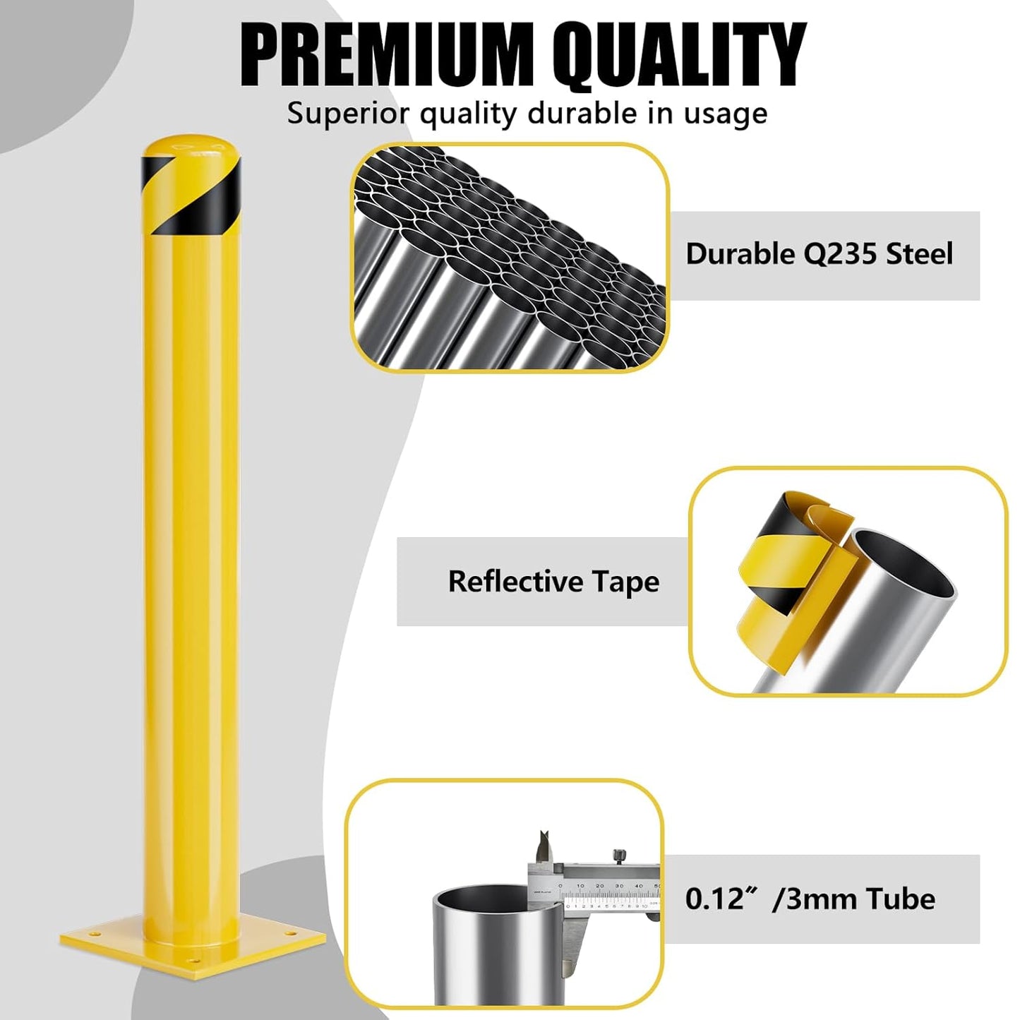 Safety Bollard Post, 36 Inch Height Steel Bollards, 4.5 Inch Diameter Parking Bollard, Yellow Powder Coated Safety Parking Barrier Post, for Traffic Sensitive Areas,8P