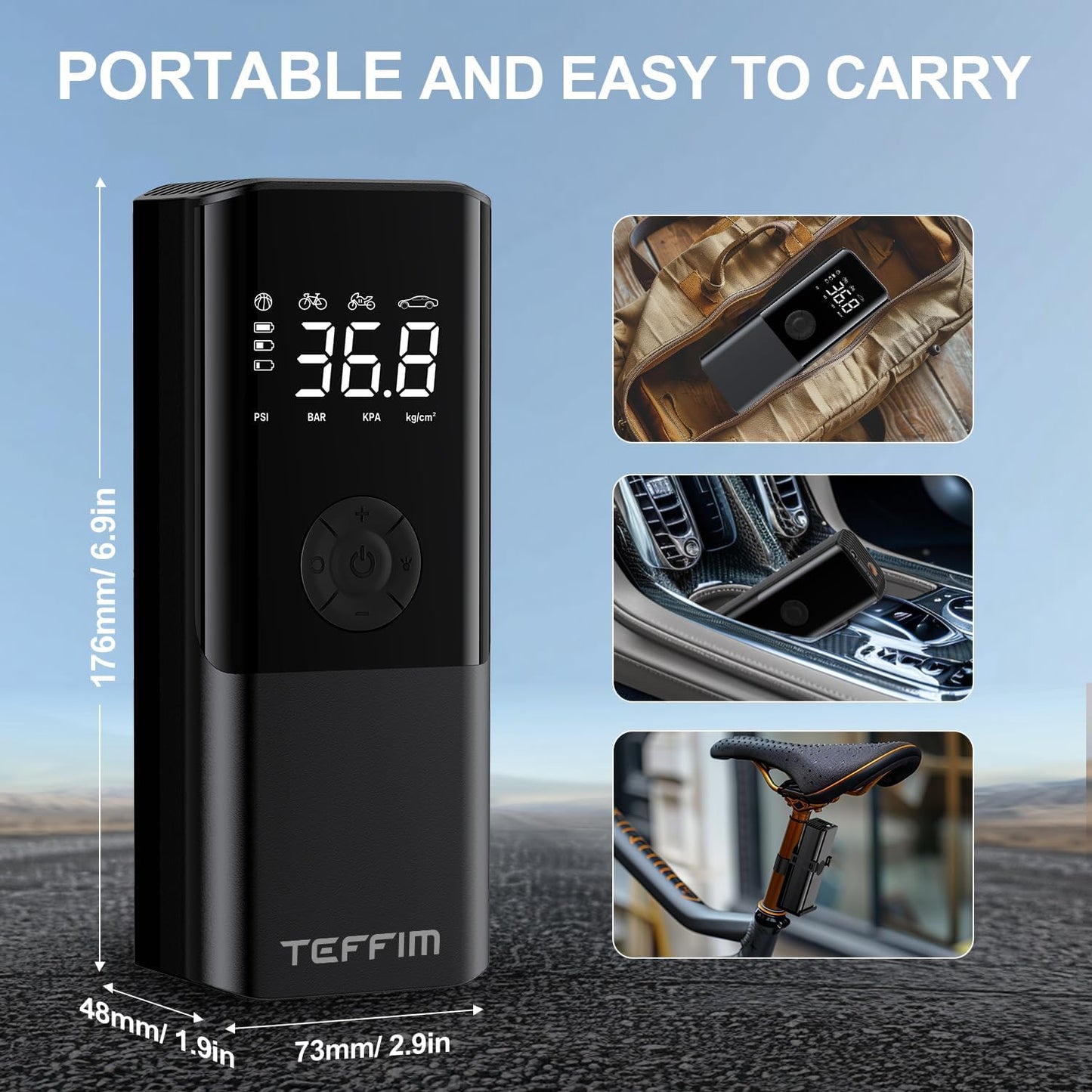 Tire Inflator Portable Air Compressor - 150PSI & 20000mAh Battery, 12V Smart Air Pump for Car Tires, 6X Tire Pump with Pressure Gauge, Auto Shut-off, Motorcycle, SUV, Bike Pump, Bicycle, Balls