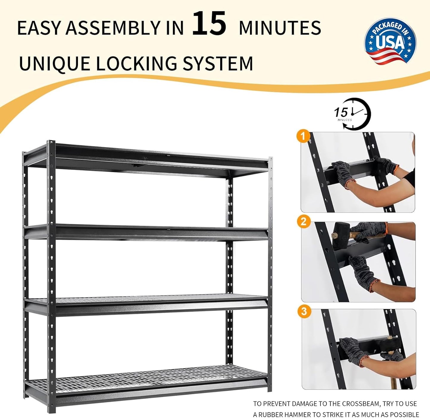 The Atlas 72" W Metal Garage Shelving Unit Load 12000 Lbs, 4 Tier Heavy Duty Storage Rack, Adjustable Industrial Shelves for Warehouse Shop Basement, 72" W x 24" D x 72" H, Black