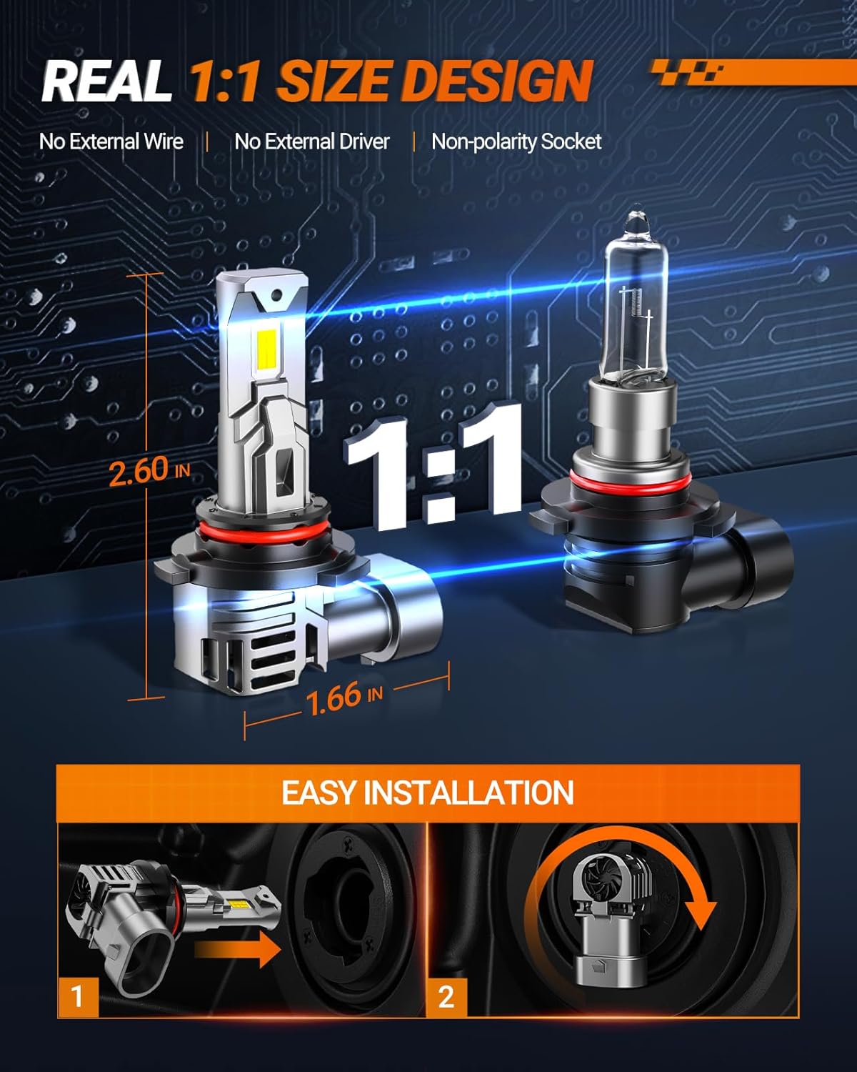 SEALIGHT 9005 9006 Bulb, 60000LM 6500K with Cooling Fan, 1:1 Design Fog Light Bulb, 60000+ Hours Lifspan, 3-MIN Plug-N-Play, Pack of 4