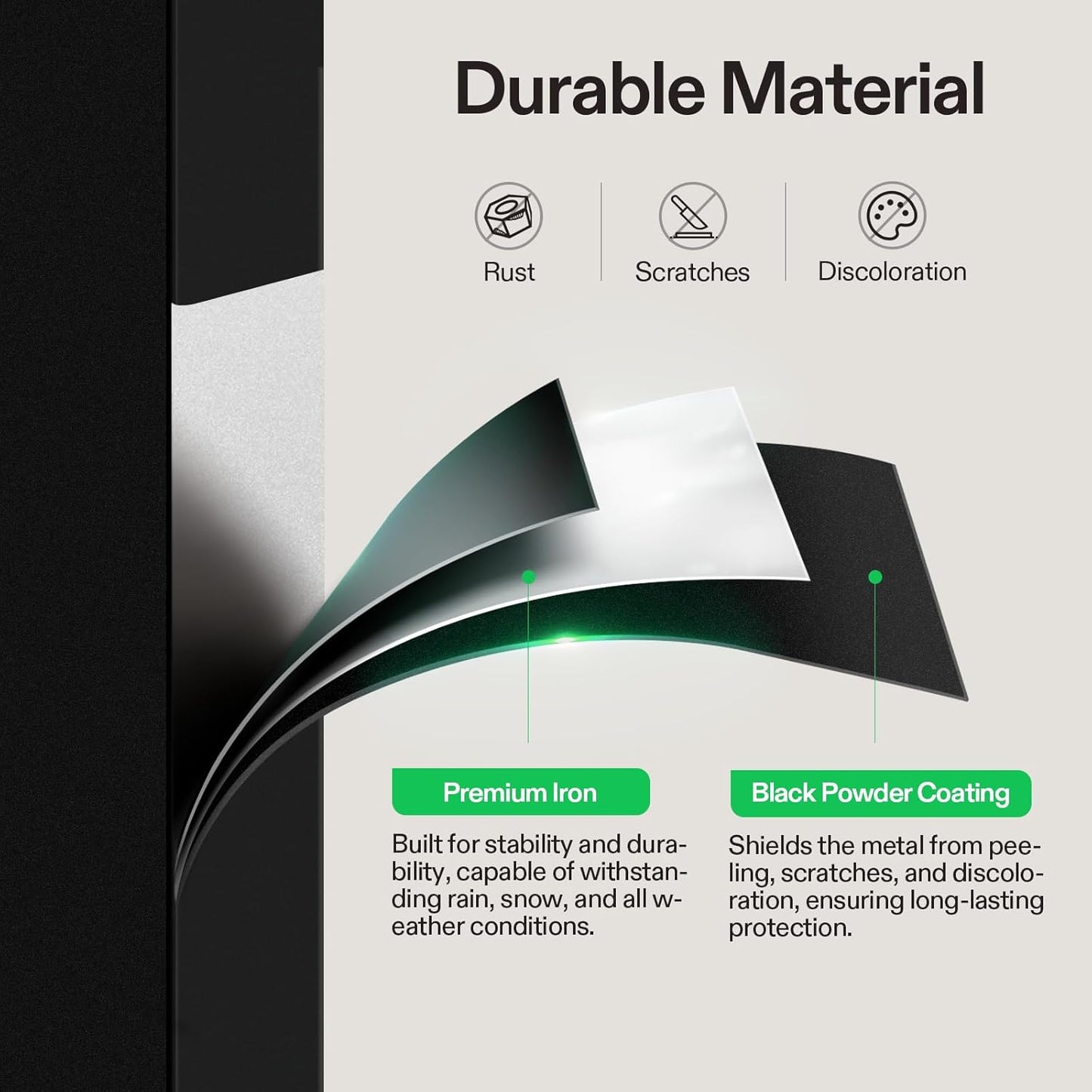 VIVOSUN Outdoor Handrail, 6-7 Step Stair Handrail, 83" x 36" Fits 1 to 7 Steps, Wrought Mattle Iron Handrail for Concrete Steps, Porch Steps, Black, HR-0004