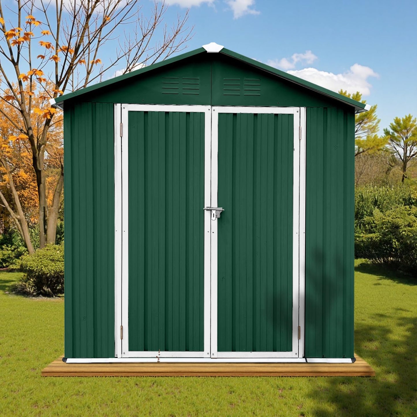 6 x 4 FT Outdoor Storage Metal Shed, Bike Garden Tool Shed with Slooping Roof, Lockable Doors and Aluminum Frames, Shed Easy to Assemble for Garden, Patio, Lawn, Green