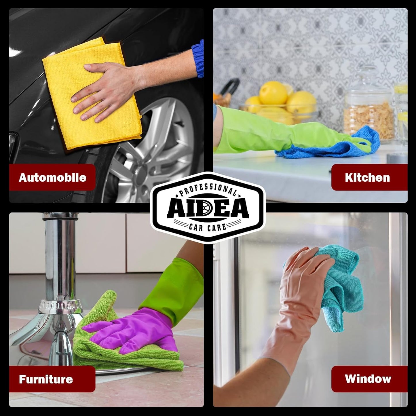 AIDEA Microfiber Cleaning Cloth, 150PK, Microfiber Towels for Cars, Premium All Purpose Car Cloth, Lint Free Rags, Absorbent Towels for SUVs, House, Kitchen, Window, 12"×12"