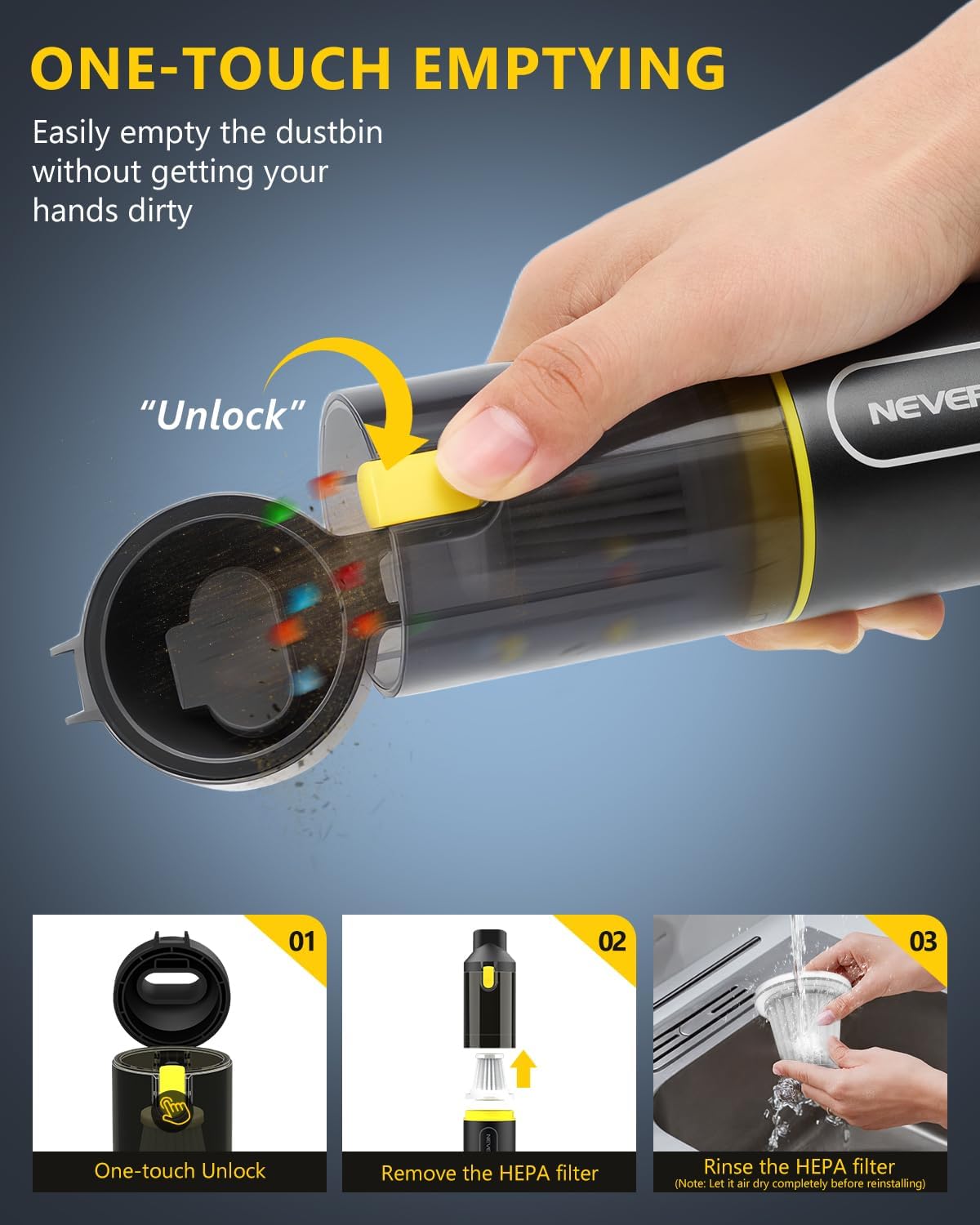 NEVERLAND Car Vacuum Portable Cordless - 20000Pa Powerful Suction Handheld Vacuum Cleaner Blowing & Inflating 4-in-1 Mini Vacuum Cleaner for Car, Office Desk, Keyboards