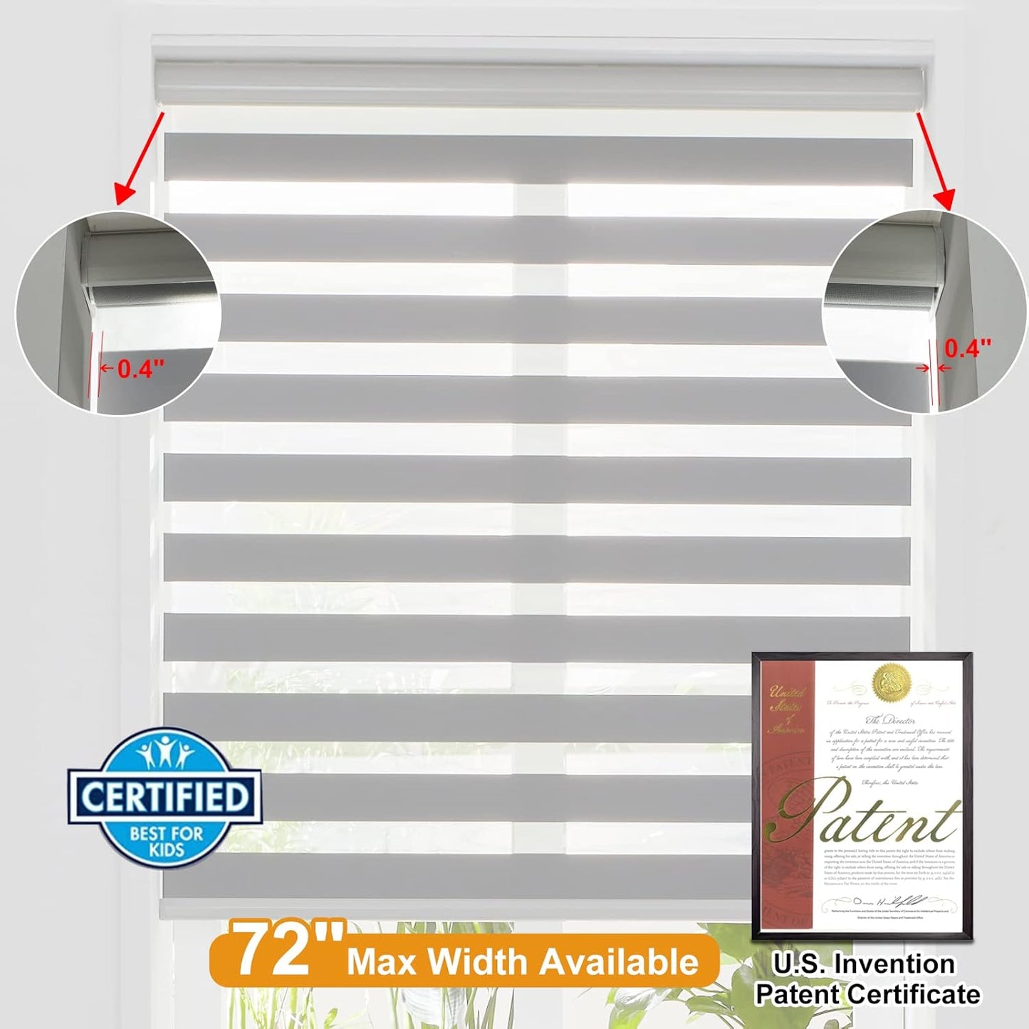 Persilux Cordless Zebra Blinds for Windows Free-Stop Roller Window Shades (58" W X 64" H, Grey) Dual Layer Light Control for Day and Night, Light Filtering Sheer Shades for Home, Easy to Install