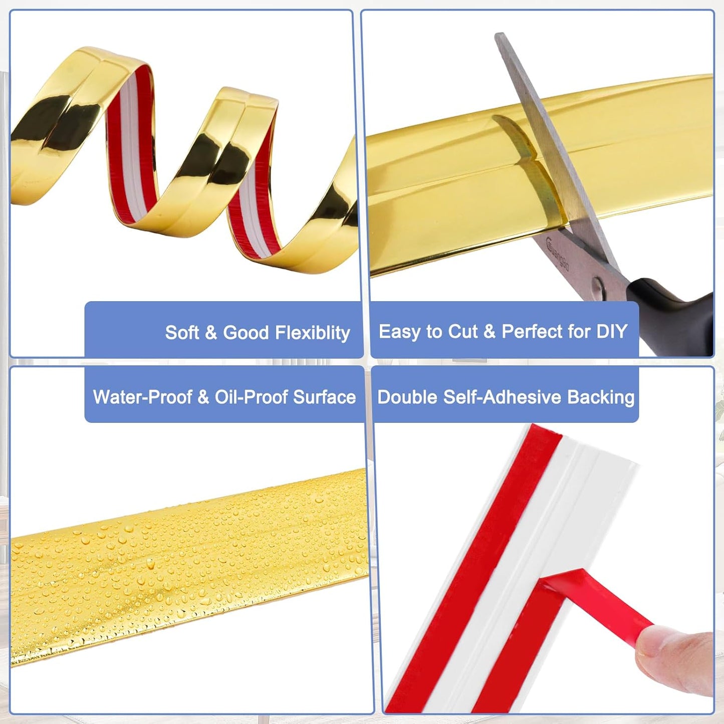 Wall Corner Protector Moulding Trim Peel and Stick Wall Corner Guards Trim Flexible Self Adhesive Edge Protector Moulding, 2.4 in x 40 Ft, Gold