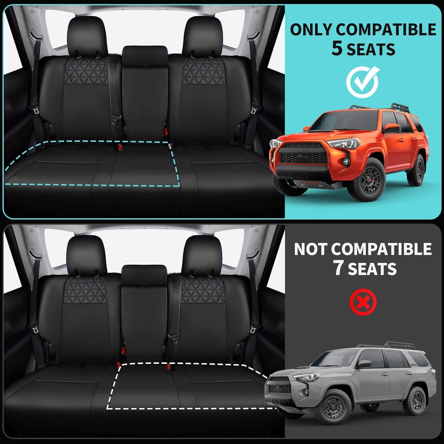 Seat Covers for Toyota 4Runner 2011-2024, Faux Leather Car Seat Cover Full Set, 2-Row-Only for 5 Seats Version-BlackBlue