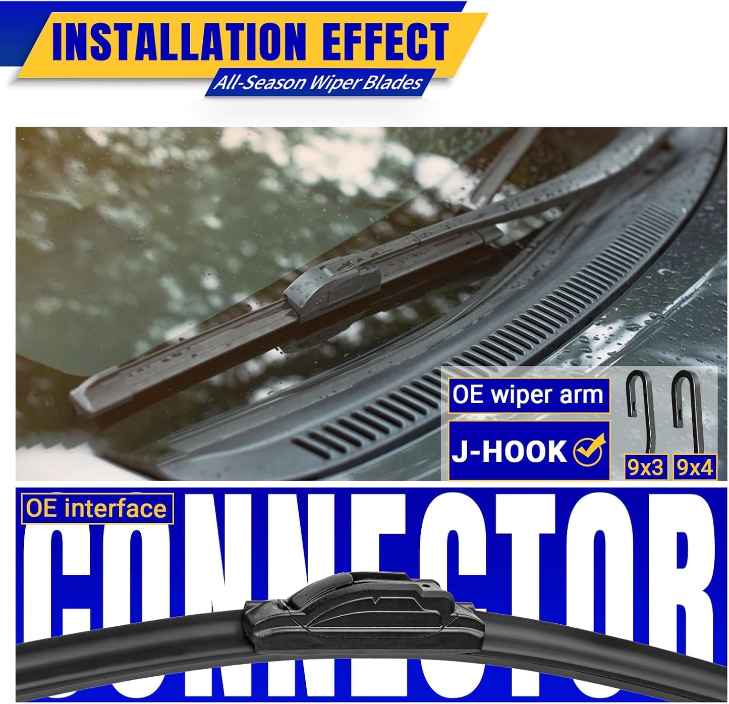 3 wipers Replacement for 2018-2023 Jeep wrangler JL, Windshield Wiper Blades Original Equipment Replacement - 16"/16"/12" (Set of 3) U/J HOOK