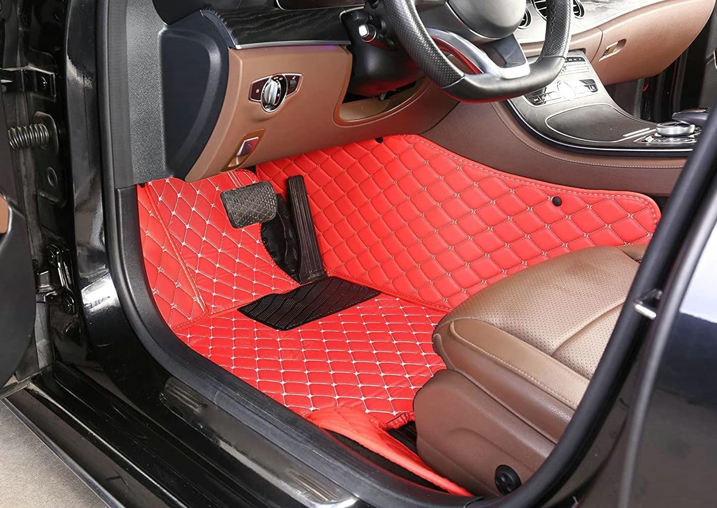 Custom Artificial Leather Waterproof All-Weather Car Floor Mats Fit for 99% Sedan SUV Sports Car Vehicle Car Mat (Black Black Stripe)