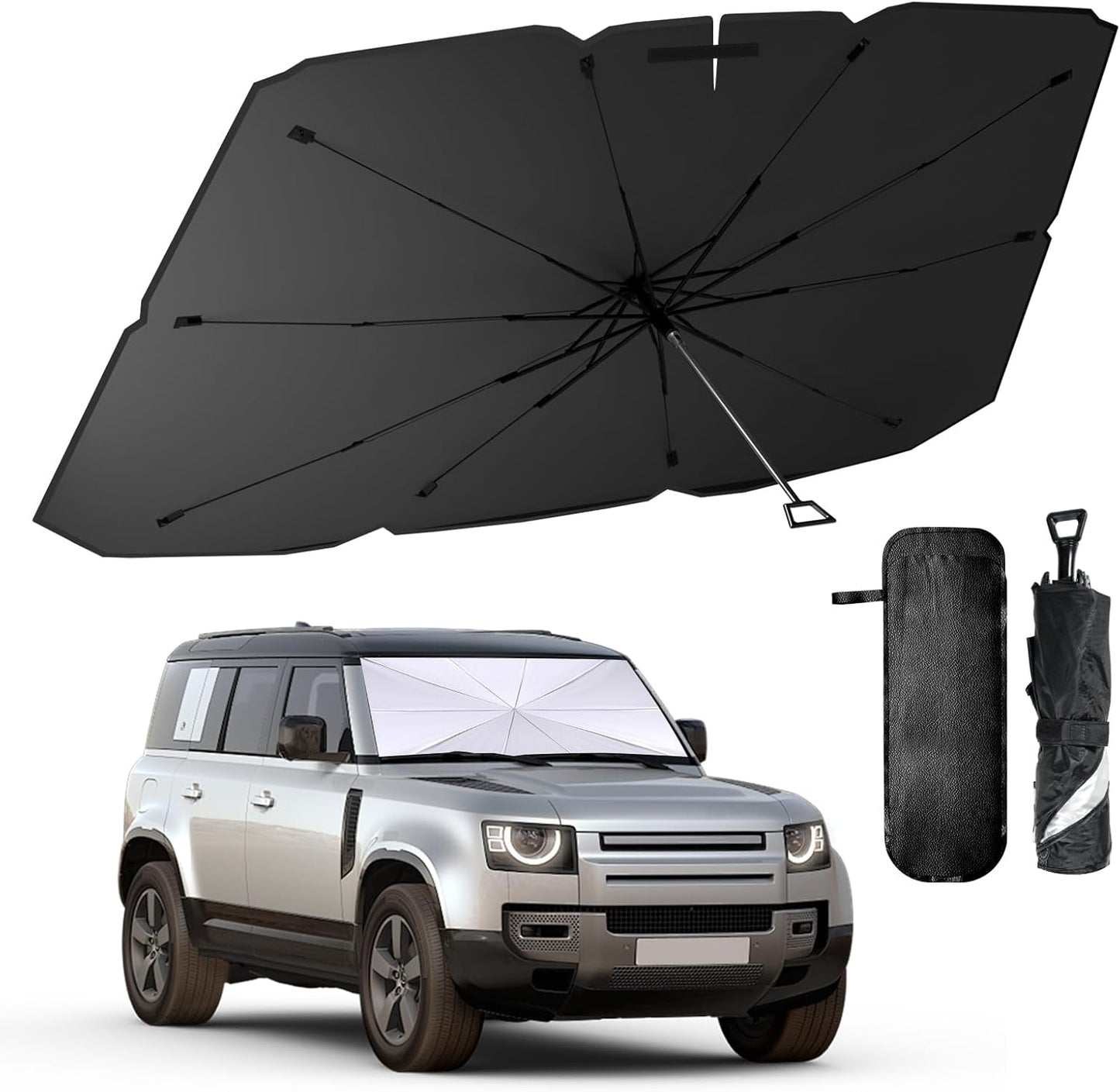 helloleiboo 𝟐𝟎𝟐5 𝑼𝑷𝑮𝑹𝑨𝑫𝑬 Foldable Car Windshield Sun Shade Umbrella,360° Rotating Sunshade for Car Windshield Front Window Reflective Heat Automotive Interior Sun Protection for Cars Trucks