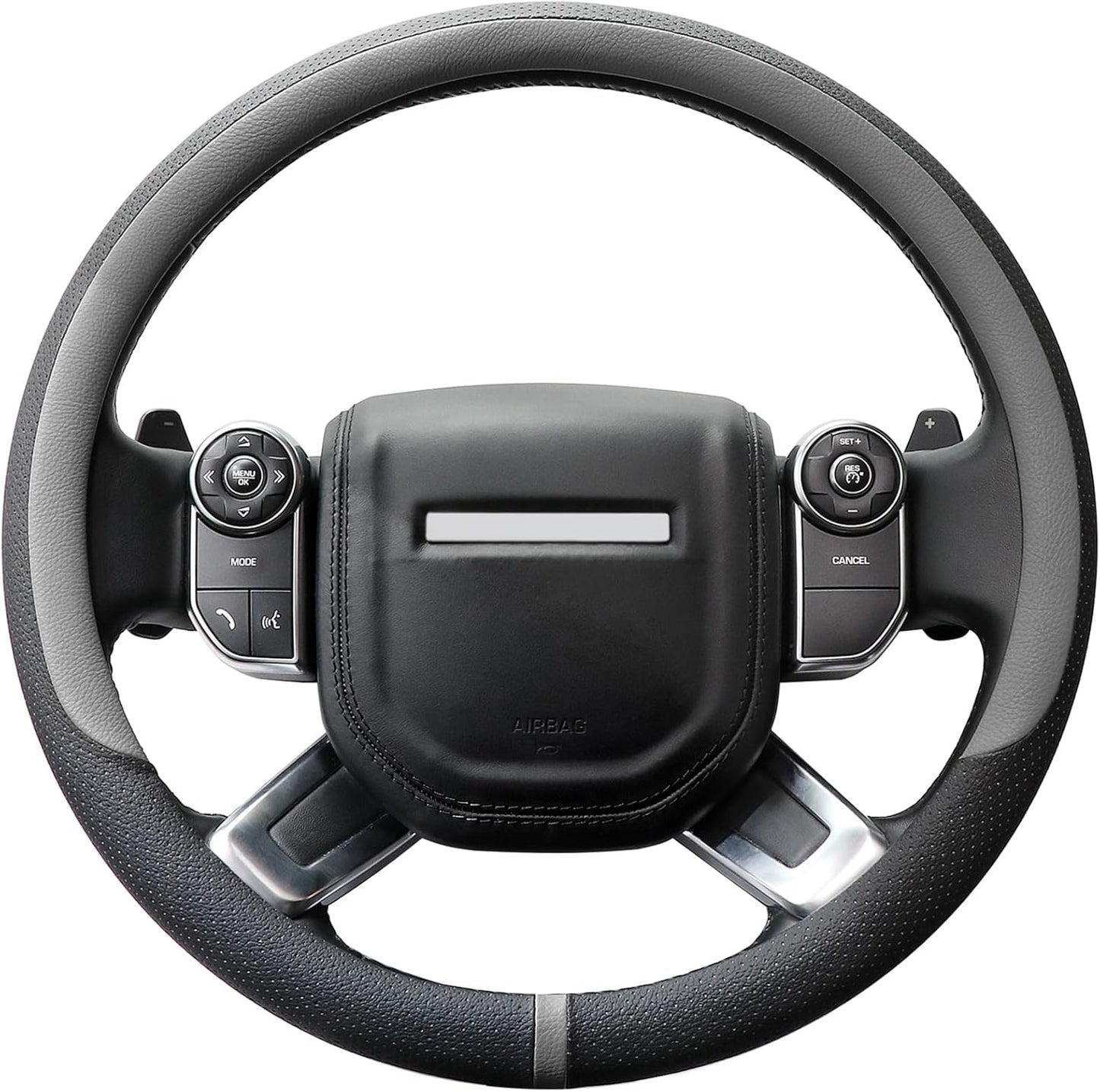 COFIT Breathable Car Steering Wheel Cover 16 inch Auto Universal Leather Wrap Non-Slip Steeringwheel Protector Automotive Interior Accessories, Grey (Suit for 15.5-16 inch)