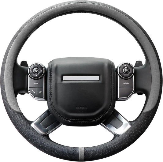 COFIT Breathable Car Steering Wheel Cover 16 inch Auto Universal Leather Wrap Non-Slip Steeringwheel Protector Automotive Interior Accessories, Grey (Suit for 15.5-16 inch)