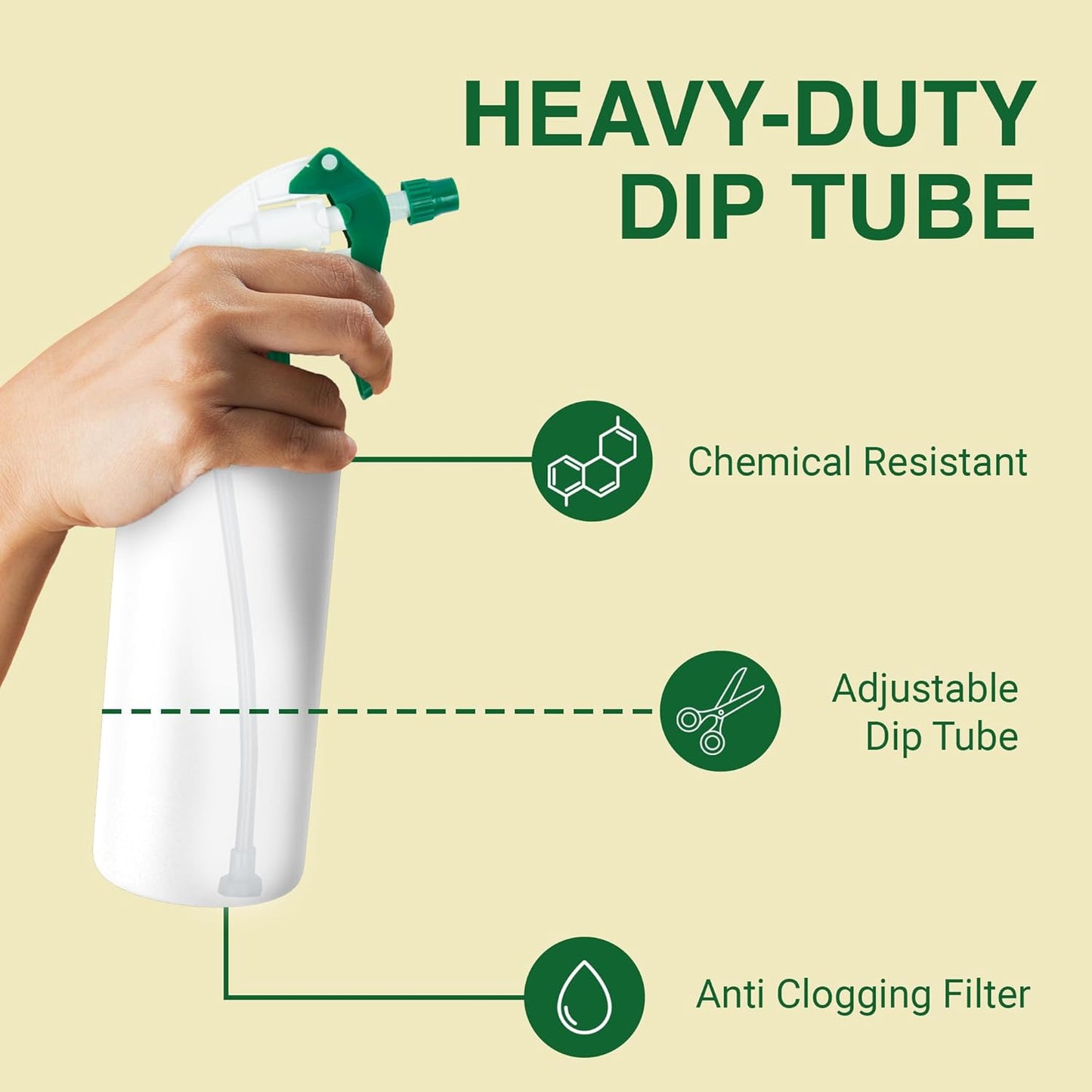 Spray Bottle Nozzle Replacement, Bottle Tops Only - Sprayer Nozzle Triggers for Heavy Duty, Commercial, Home Cleaning Solutions - Fits 8,16,24,32 oz Plastic & Glass Bottles, Green 6 Pack