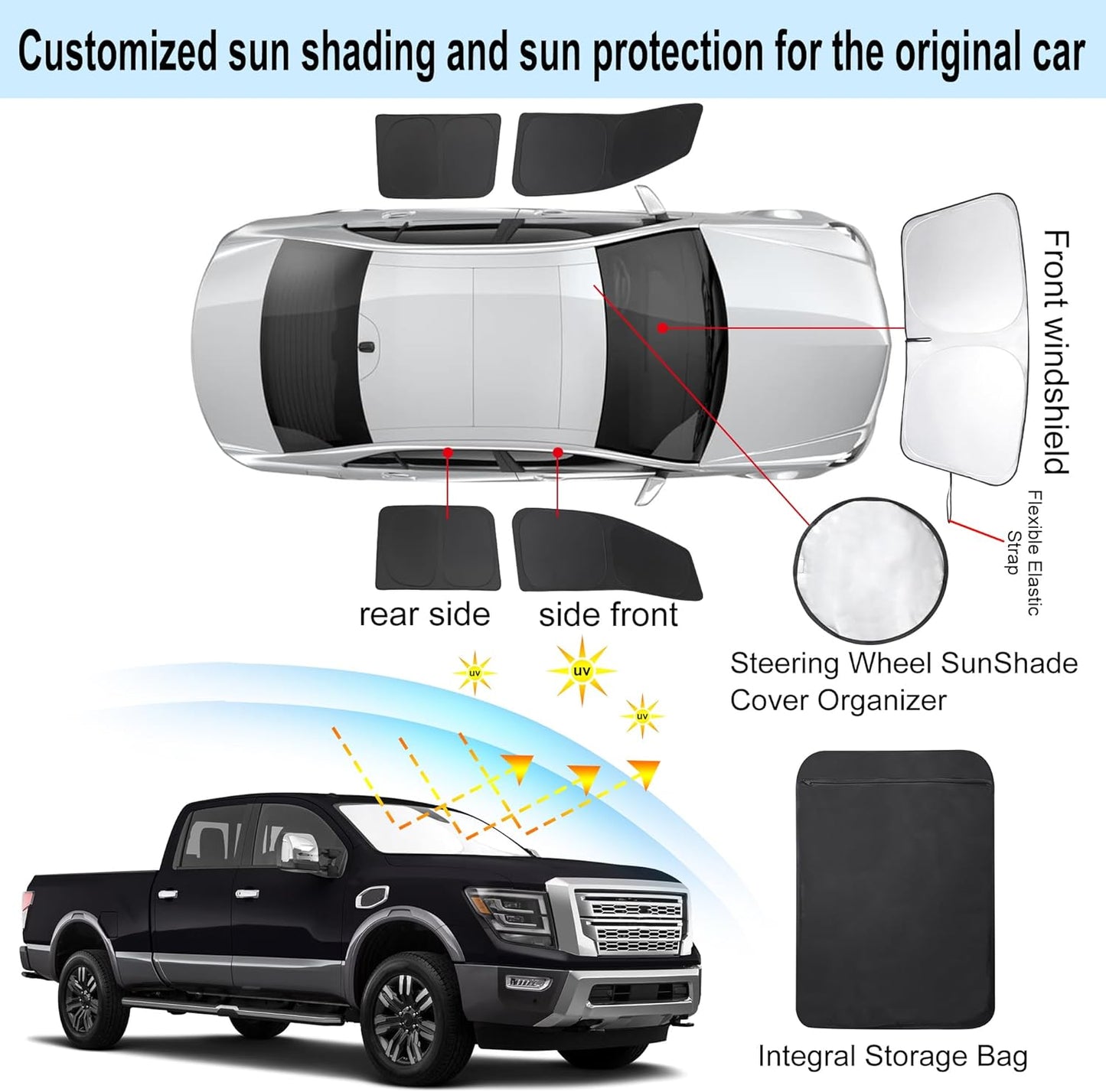 TINGLU Window Shades for Nissan Titan 2020-2024 Accessories Full Windows Windshield Sun Shade Sun UV Rays Privacy Protection for Camping 5PCS
