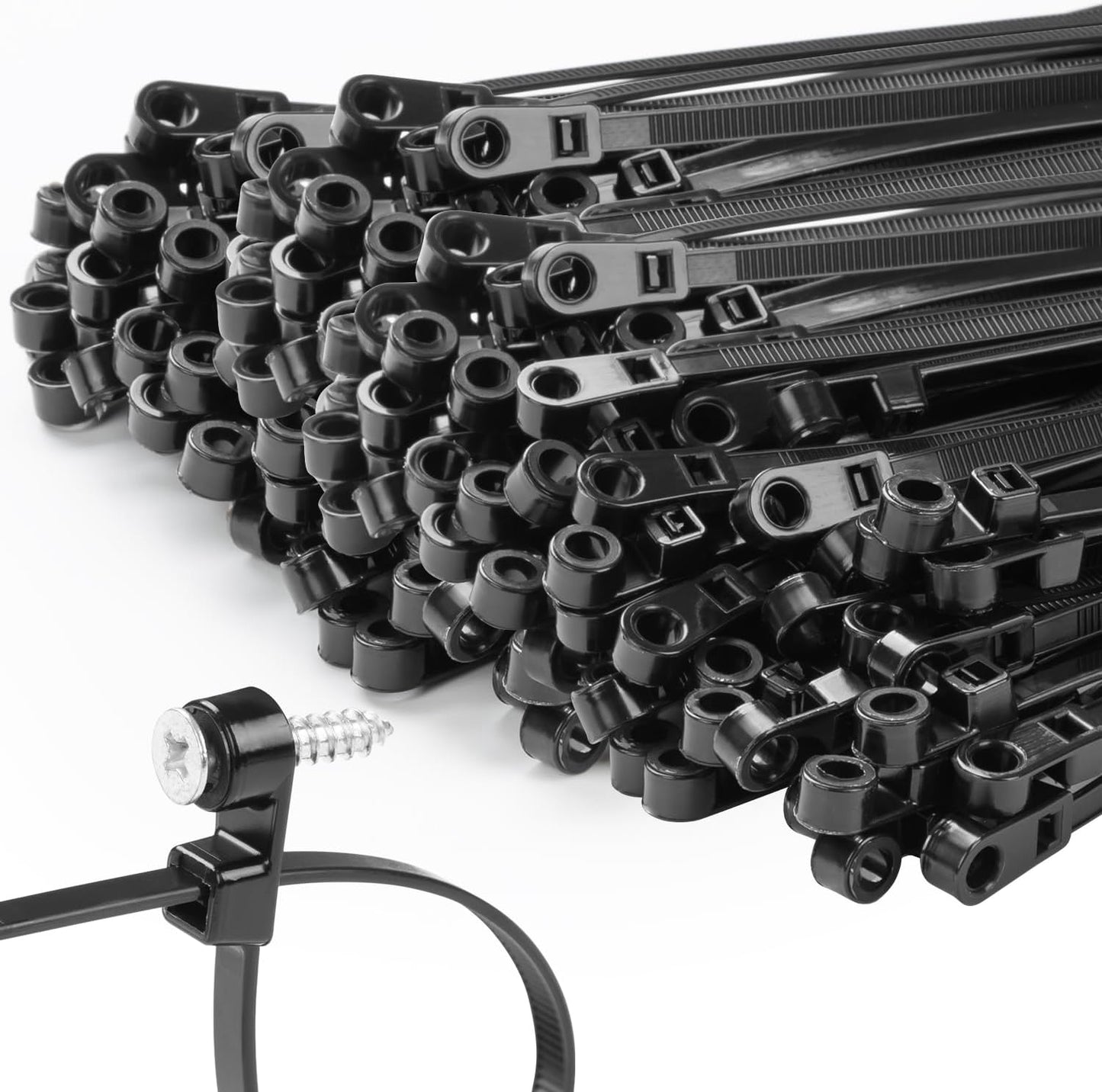 1000 PCS 14 inch Black Zip Ties with Screw Hole 70lbs Mountable head Cable Ties Straps Multipurpose Heavy Duty Nylon Cable Zip Ties with Screw Mounting Hole
