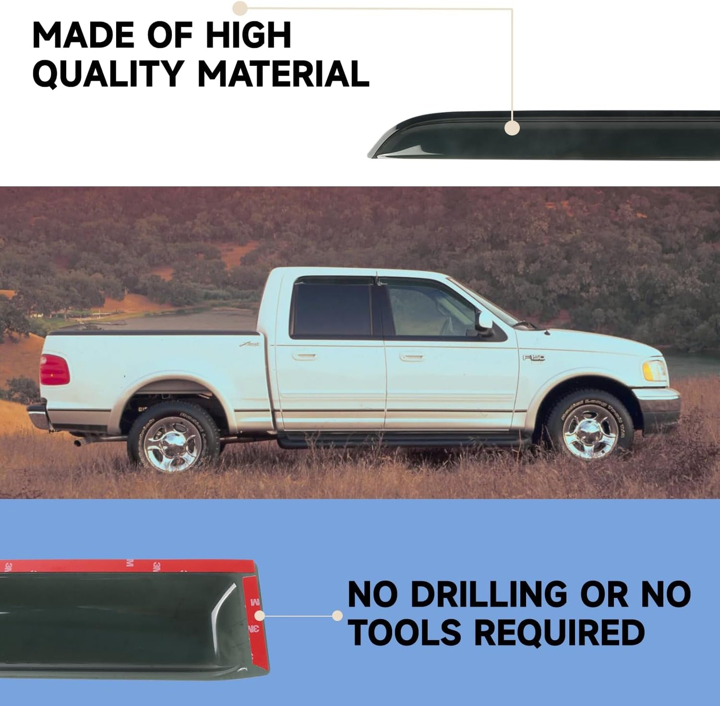 4PCS Window Rain Guards Shield Fit for 2001-2003 Ford F150 SuperCrew Cab, Outside Mount Window Vent Visors Shades, Wind Deflectors for 2002 2003 Lincoln Blackwood