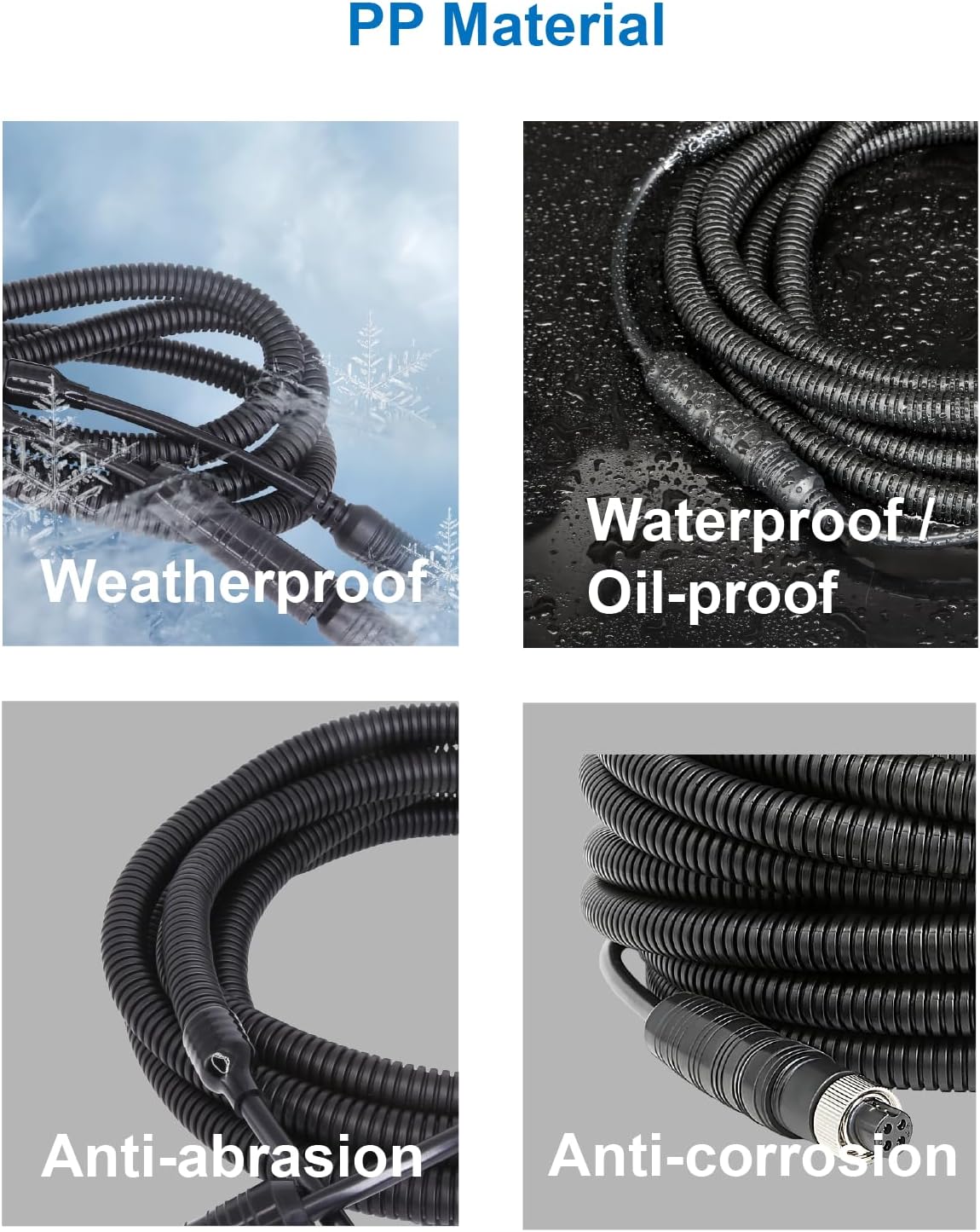 4 Pin Backup Camera Cable with Corrugated Tube Cover, 4 Pin Aviation Extension Cord, Weatherproof, Compatible with Rearview Camera Systems, Radar DVRs, CCTV Security Systems(33FT/10M)