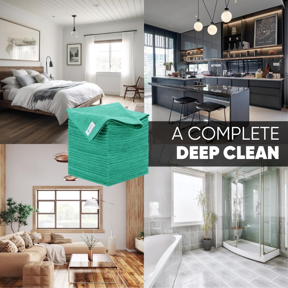 Bulk 16" x 16" All Purpose Microfiber Towels Wholesale - Case Quantity (200 Count) | Large | No Fraying | High Density Microfiber | Zero Chemical Cleaner | Long-Lasting (Green)