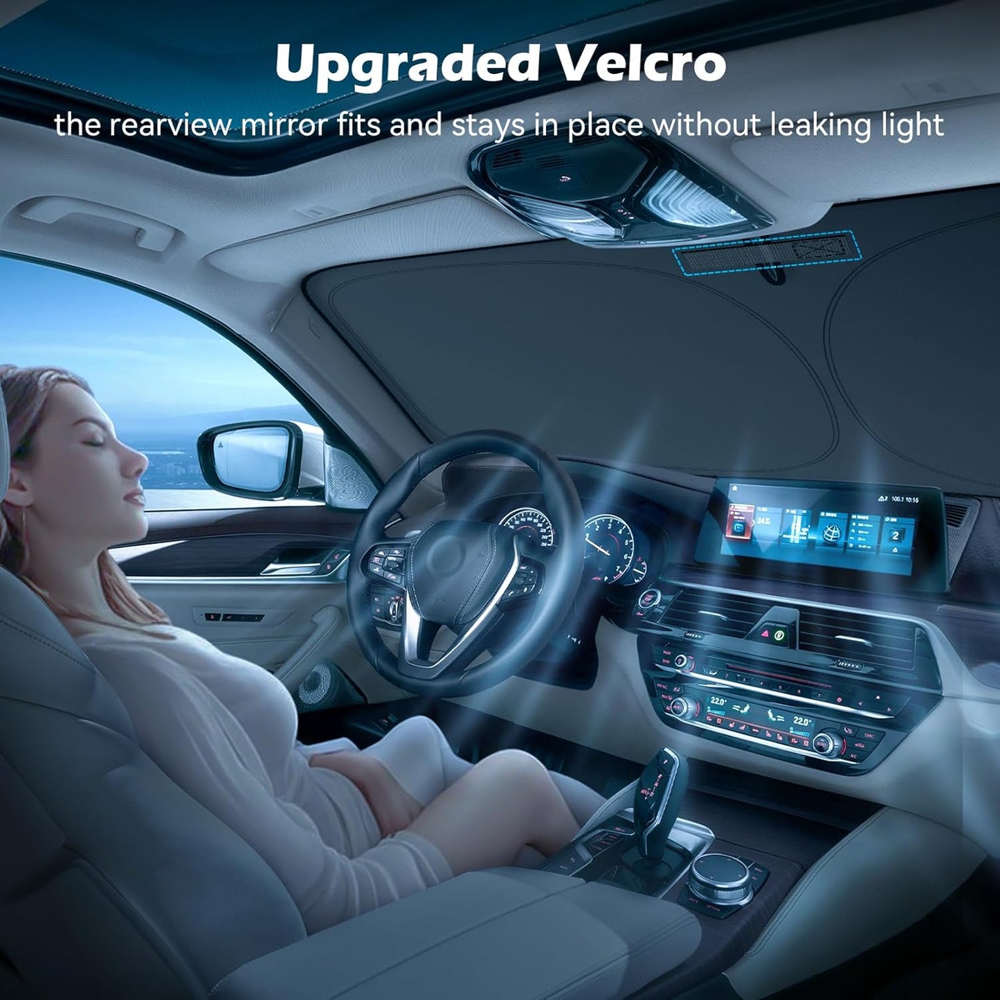 Car Windshield Sun Shade, 300T Thickened Car Window Shades Heat Reflective Interior Cool, Universal Fit for Most Cars SUVs Trucks, Foldable & Portable Design (L (57" × 31"))