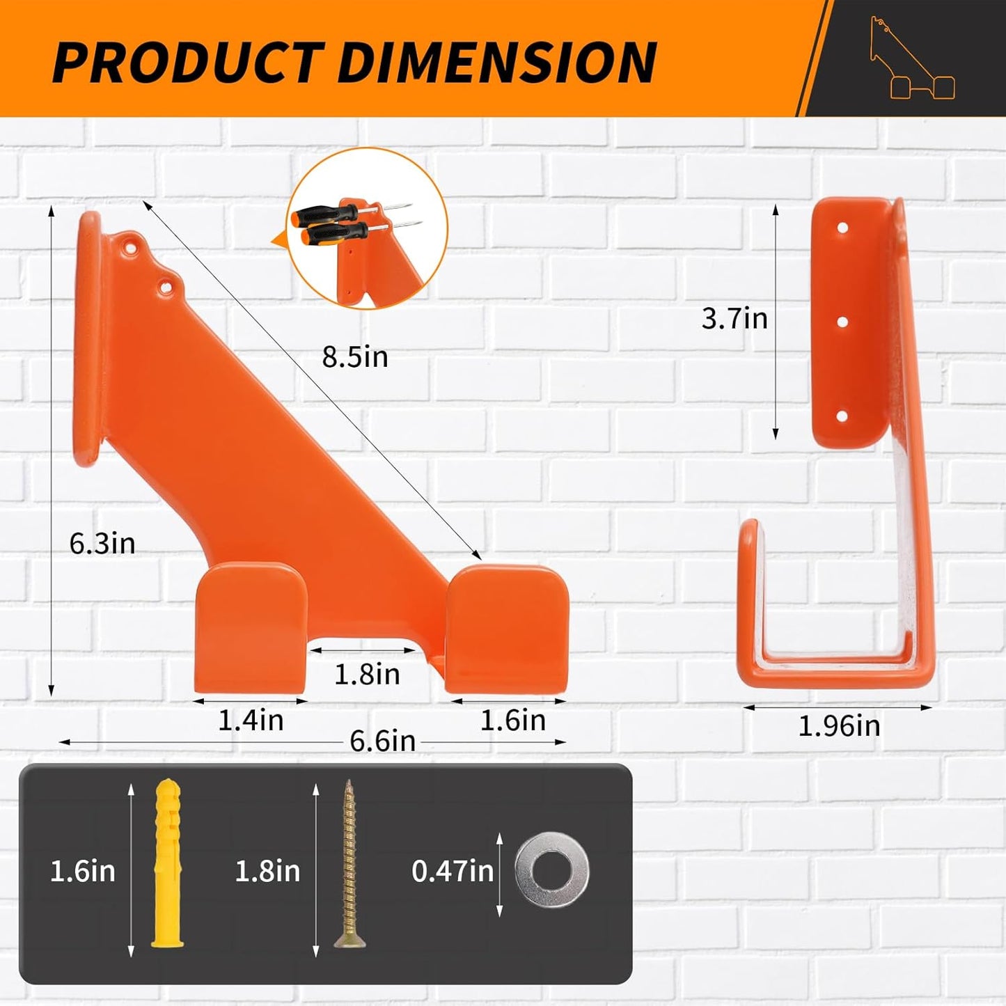 Chainsaw Holder Wall Mount, 2 Pack Heavy Duty Chainsaw Hanger with Rubber Coating, Chainsaw Wall Mount Rack, Chainsaw Organize Rack for Shed, Garage and Storage, Orange
