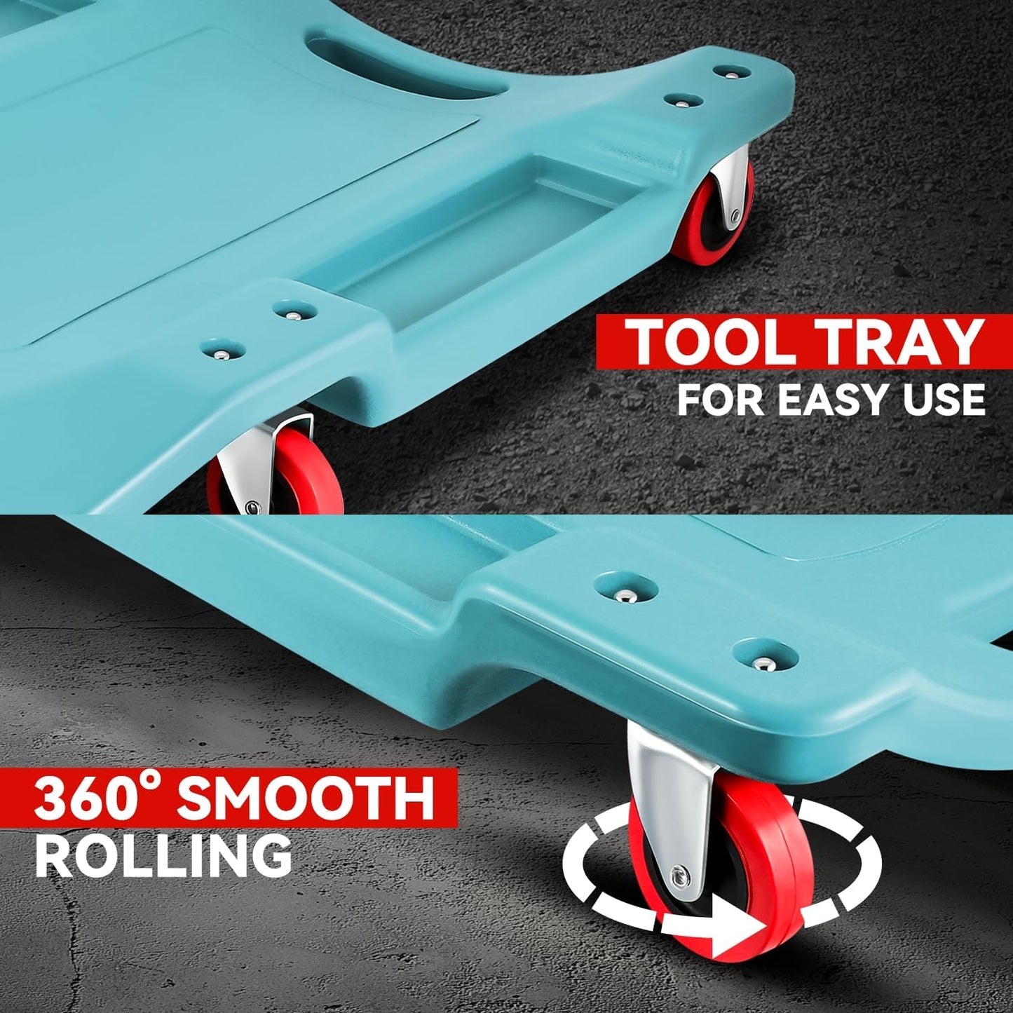 Auto Dynasty 36 Inches Mechanic Creeper, Automotive Garage Repair Low Profile Under Car Rolling Creeper with Padded Headrest, Plastic, Sky Blue