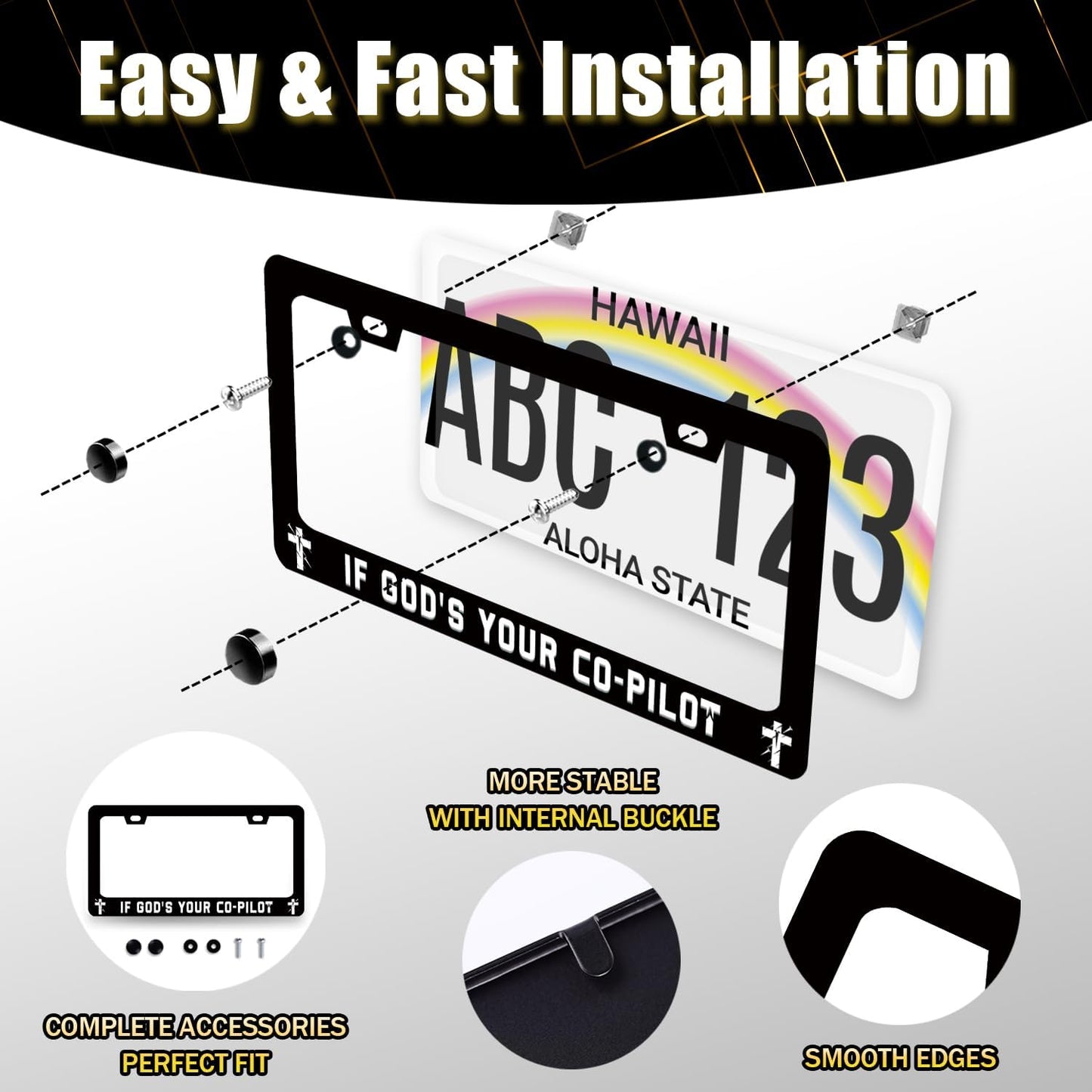 If God‘s Your Co-Pilot License Plate Frame Funny Jesus License Plate Stainless Steel Christian Car Accessory Religion License Plate Cover Decoration with Screws Men Women Size 12.2" x 6.2"