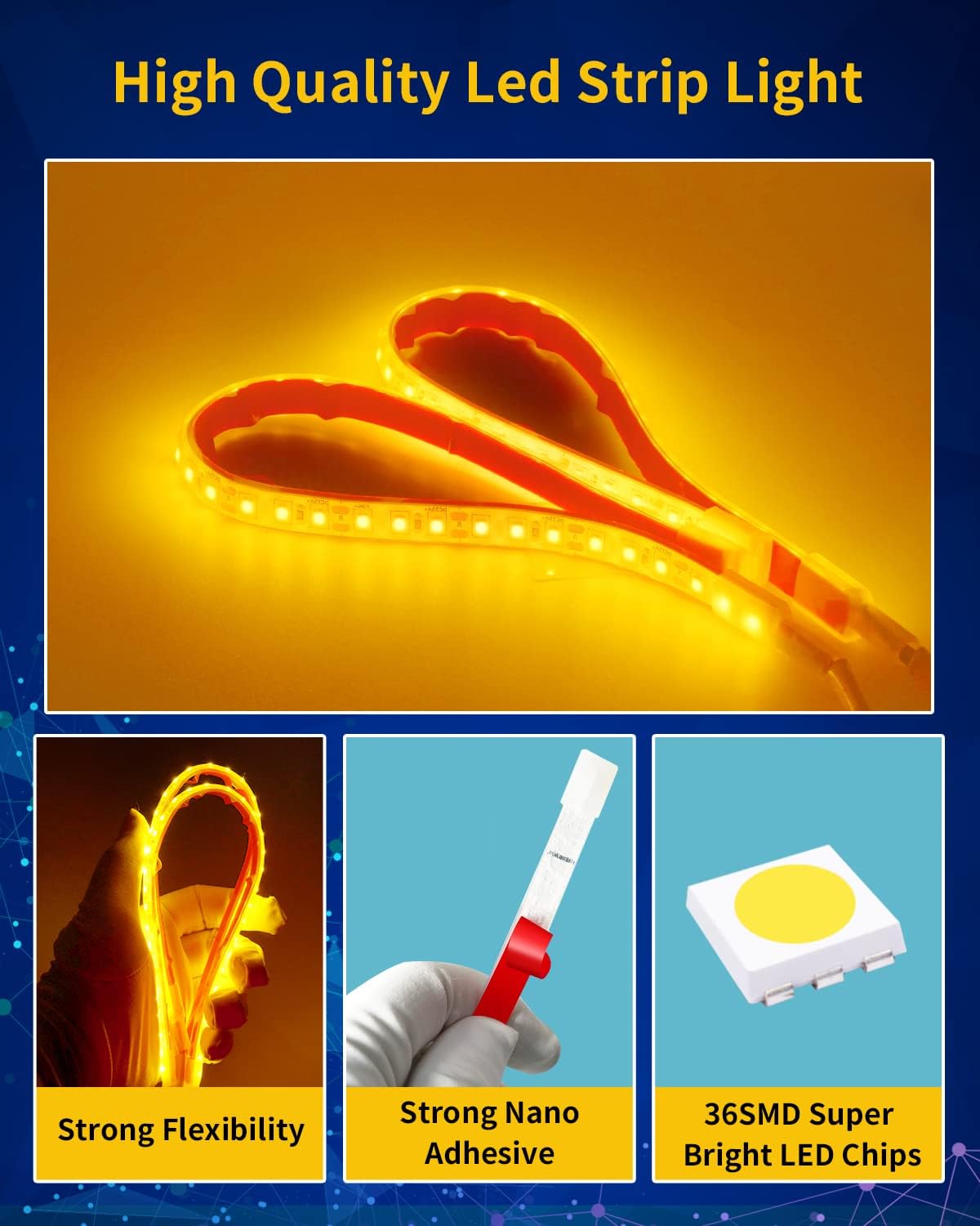 Amber Led Strip Light,12V Car Led Lights Interior IP68 Waterproof Cuttable for Car Motorcycles Boat Golf Cart Truck Cargo Home Decoration with Strong Nano Tape 12inch(Pack of 4)