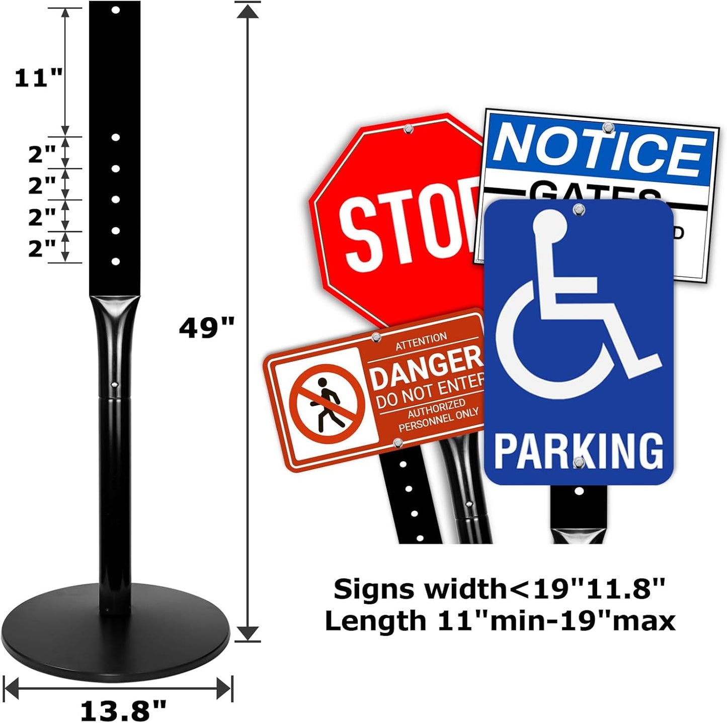 Parking Sign Post 49" Heavy Duty Cast Iron Parking Signs Stand, Movable Sign Stand for Hanging Signs, Black (20lbs, 2Packs)