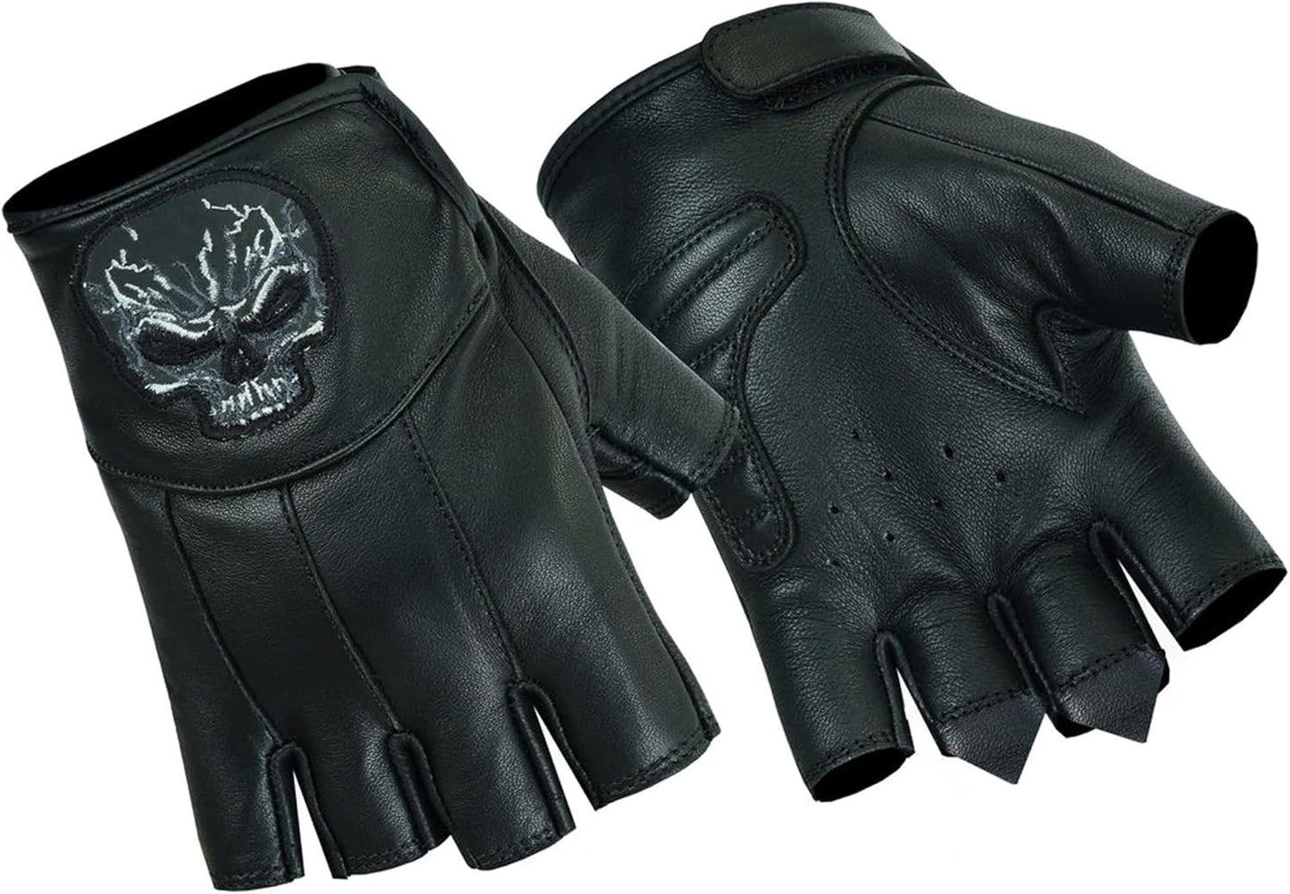 Daniel Smart Men's Motorcycle Leather Gloves with Reflective Skull Short Glove & Touch Screen Fingertips