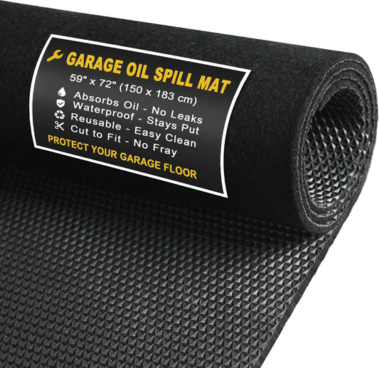 Golener Oil Spill Mat - Garage Floor Mat, Absorbent Oil Pad, Premium Maintenance Mat, Waterproof, Contain Liquid, Protect Garage Surface from Spill & Stain, Reusable, Washable, Durable, Black, 59”x72”