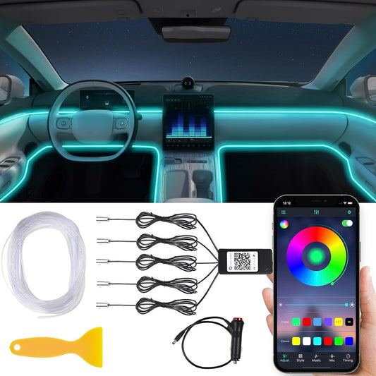 AUTOXBERT Car LED Interior Strip Lights, Multicolor RGB Ambient Lighting Kit 5 in 1 with 236 inches Fiber Optic, 16 Million Colors Lights with Sound Active Function & APP Control