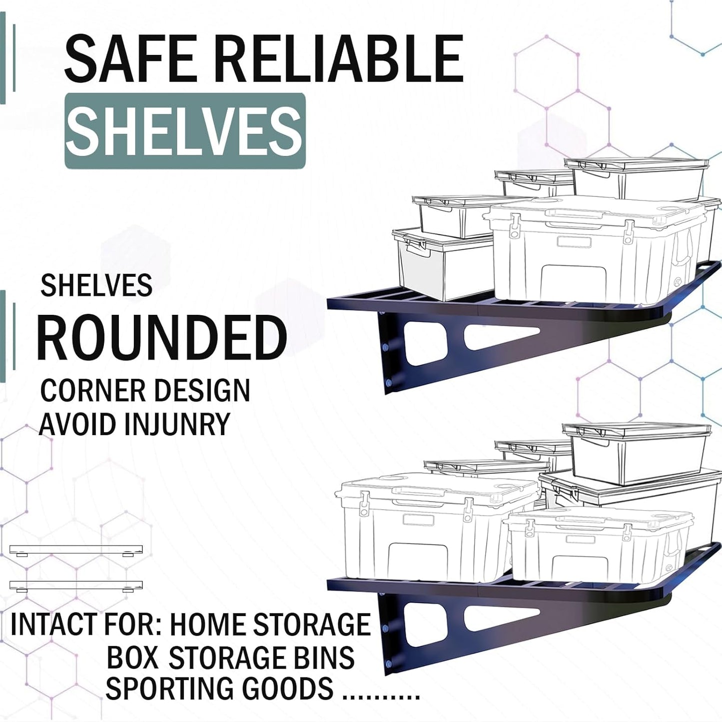 4-Pack 2x4ft Garage Shelving Wall Mounted, 4 ShelfTotal 16 ft(L) Garage Wall Storage, Heavy-Duty Storage Shelves, perfect for holding storage bins, boxes, sporting goods, tools, and more. Space-Saving