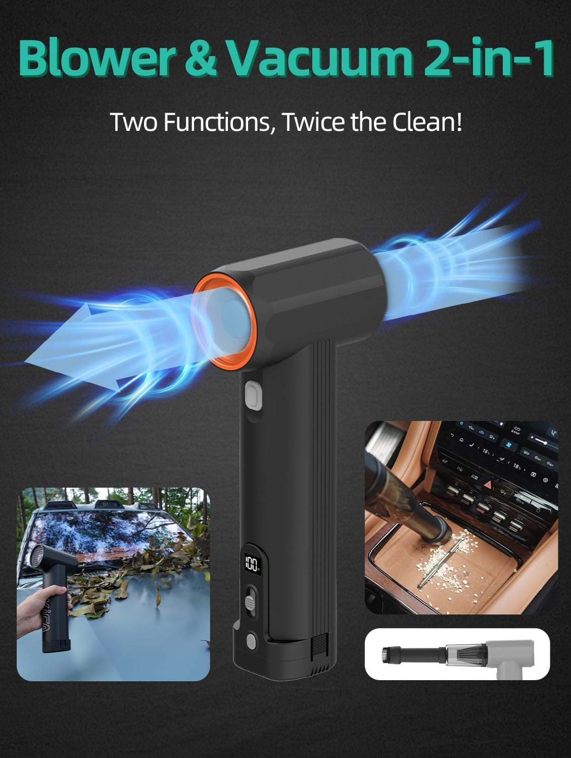 Kica JetFan Max – Turbo Dryer Blower for Car, Cordless Leaf Blower, 205 MPH, 31.75oz Max Thrust, Cordless, Stepless Speed Control for Patio Cleaning, Lawn Care and Car Drying