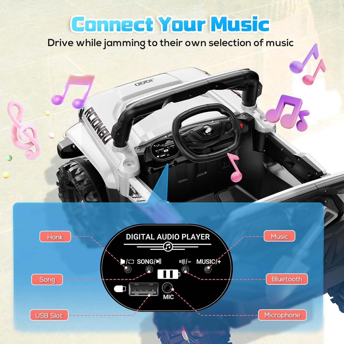 SEALIGHT 12V Kids Ride On Car Truck w/Parent Remote Control, Electric Car for Kids Children Ride On Toy Toddler with Double Doors/Safety Belt/LED Lights/Music Player/Bluetooth