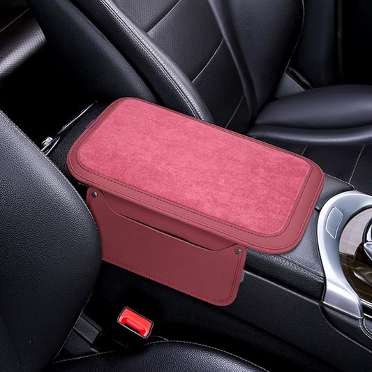 Arm Rest Cover for Car with 2 Storage Bags, Central Console Cover Armrest Pad, Suede Leather, Auto Interior Accessories for Most Vehicles, All-Season Comfort, Red