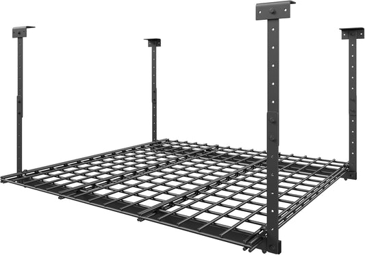 45-Inch x 45-Inch Overhead Garage Storage Rack, 17"-28" Height Adjustable Garage Ceiling Storage Racks, Heavy Duty Storage Organizer System, 250LBS Weight Capacity, Black