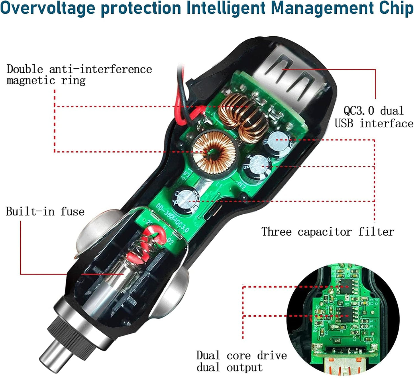 Radar Detector Power Cord,for Uniden Escort Valentine Beltronics Passport Cobr etc Radar Detector,with Dual USB QC3.0 Quick Charger（RJ11