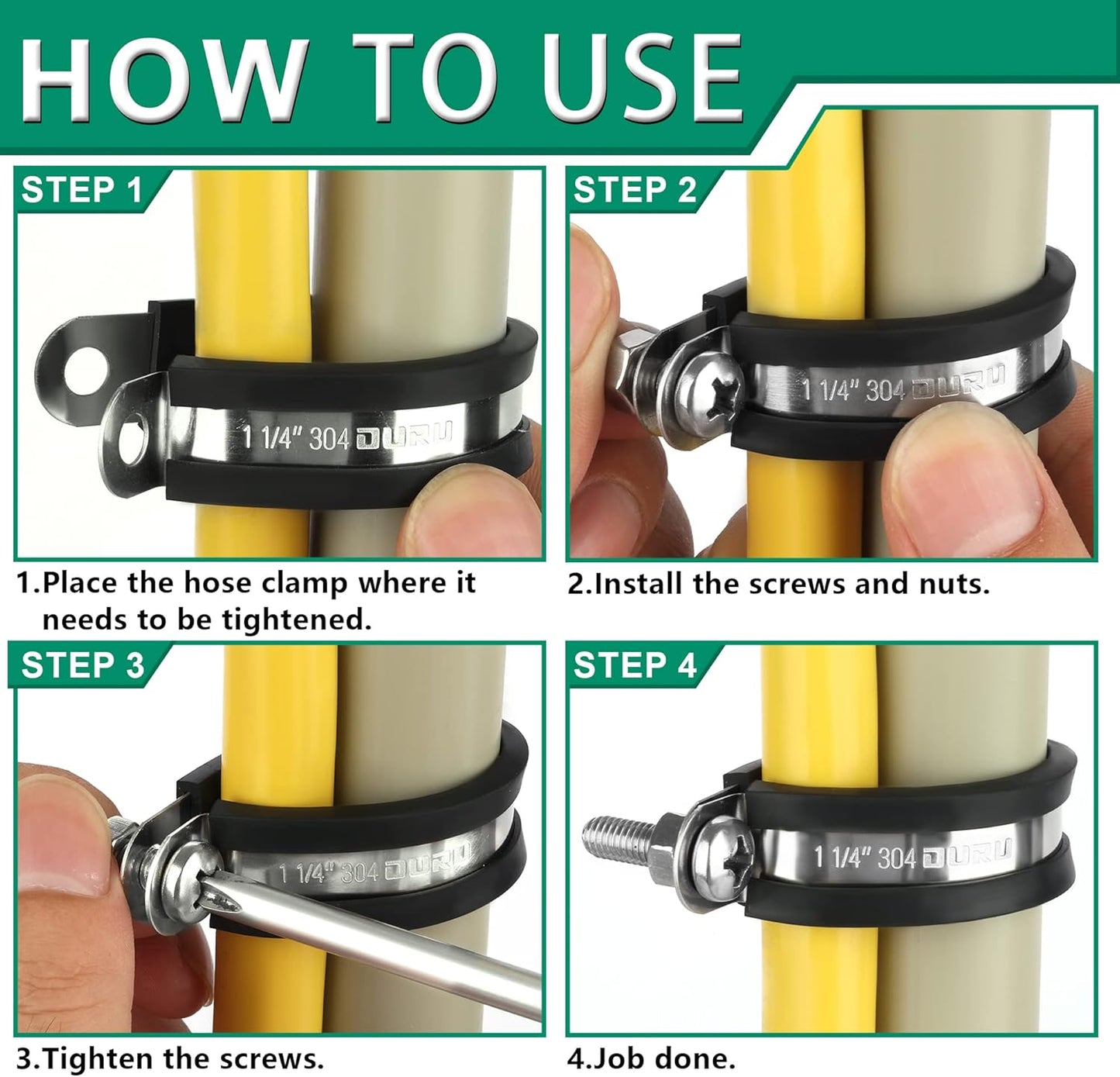 1/2-Inch Stainless Steel Rubber Coated Pipe & Wire Clamps (30pcs, Black, 13mm)