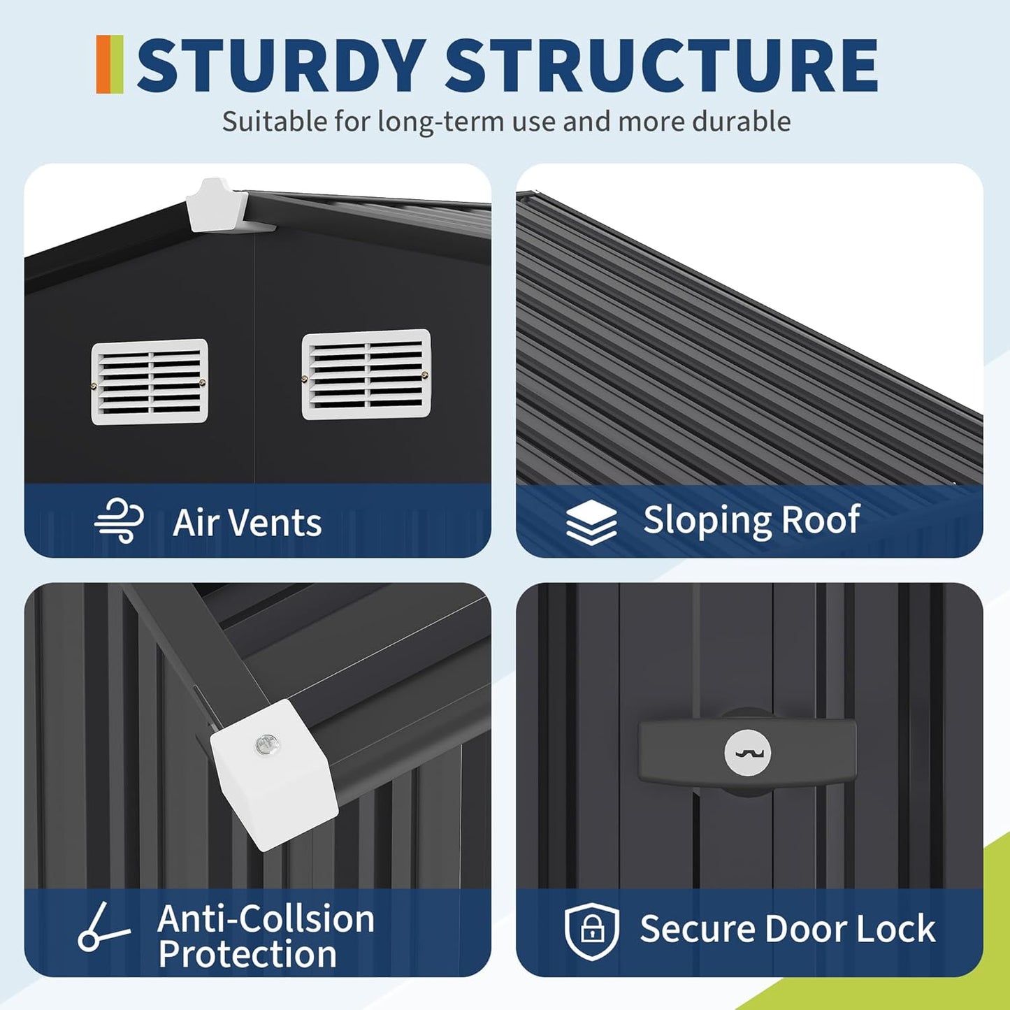 8x10x6.4 FT Outdoor Storage Sheds, Metal Garden Tool Shed for Backyard, Large Metal Sheds Outdoor Storage with Lockable Doors & Air Vents for Backyard Garden Patio Lawn