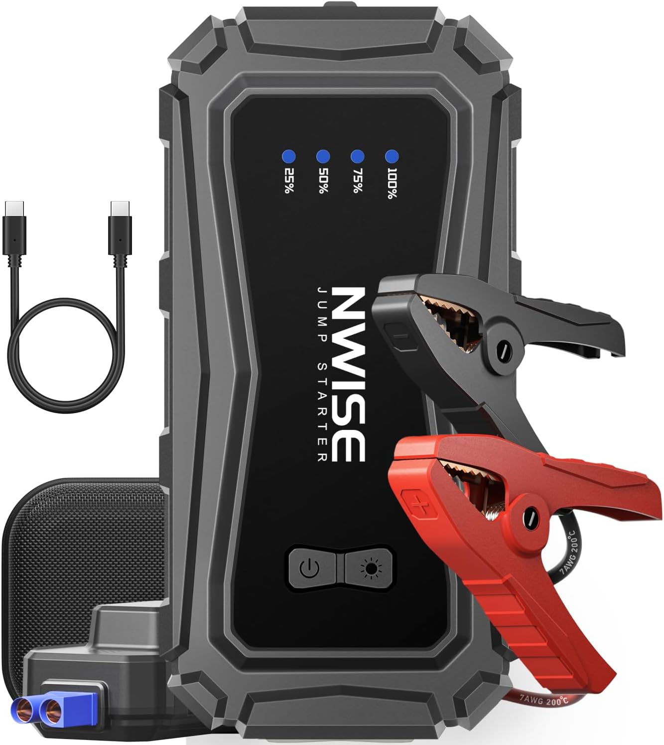 NWISE Car Jump Starter, 6000A Peak 25800mAh Portable Battery Starter (Up to 10L Gas or 8L Diesel Engine) with Smart Safety Jumper Clamps,12V Jump Boxes with 45W Fast Charging