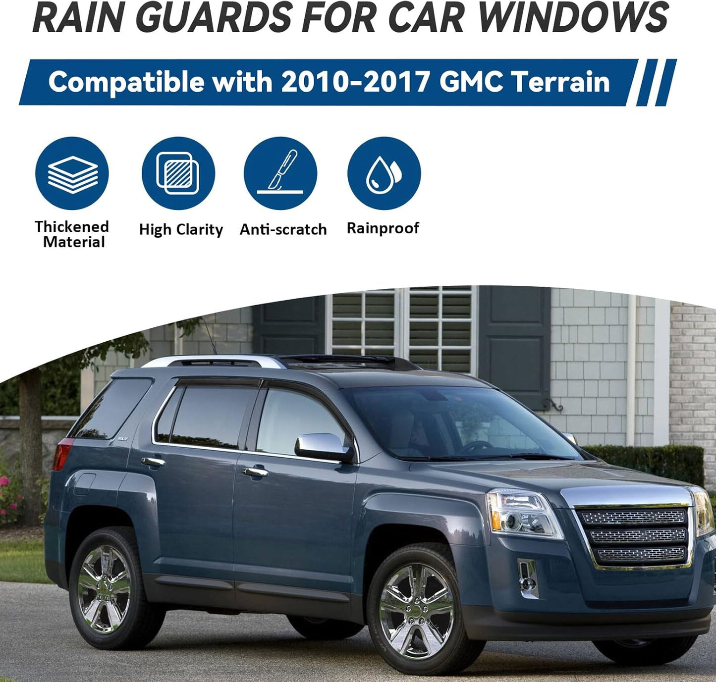 4pcs Front+Rear Smoke Tint Sun/Rain Guard Outside Mount Tape-On Vent Window Visors Compatible with 10-17 Terrain