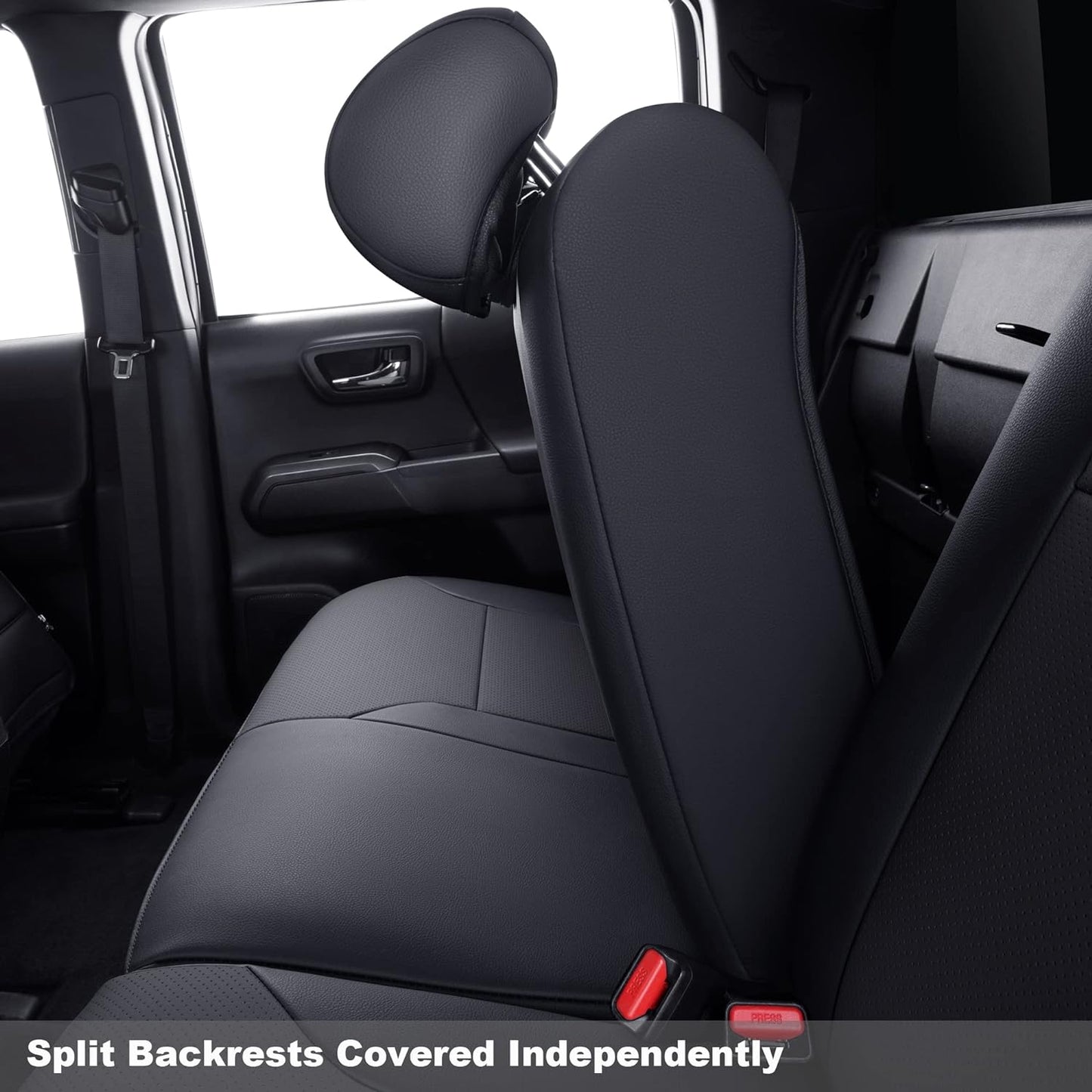 LUCKYMAN CLUB Rear Seat Covers Custom Fit for 2024 2025 Tacoma Crew Cab with Faux Leather (Black Rear)